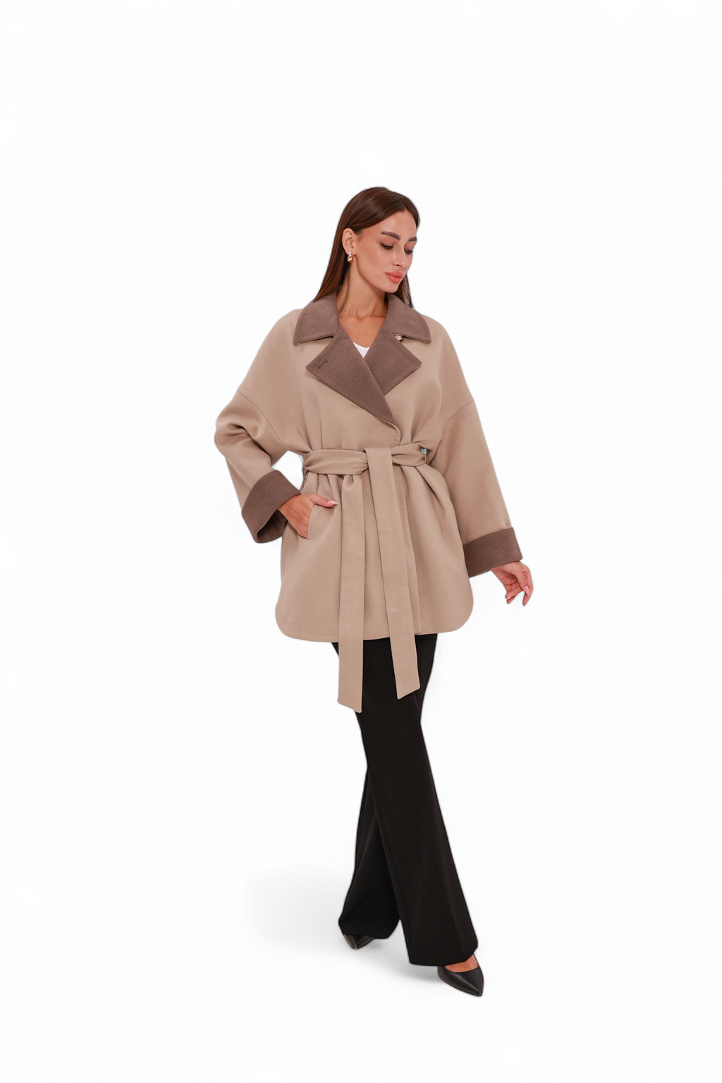 Sandro Cashmere Blend Overcoat in Beige
