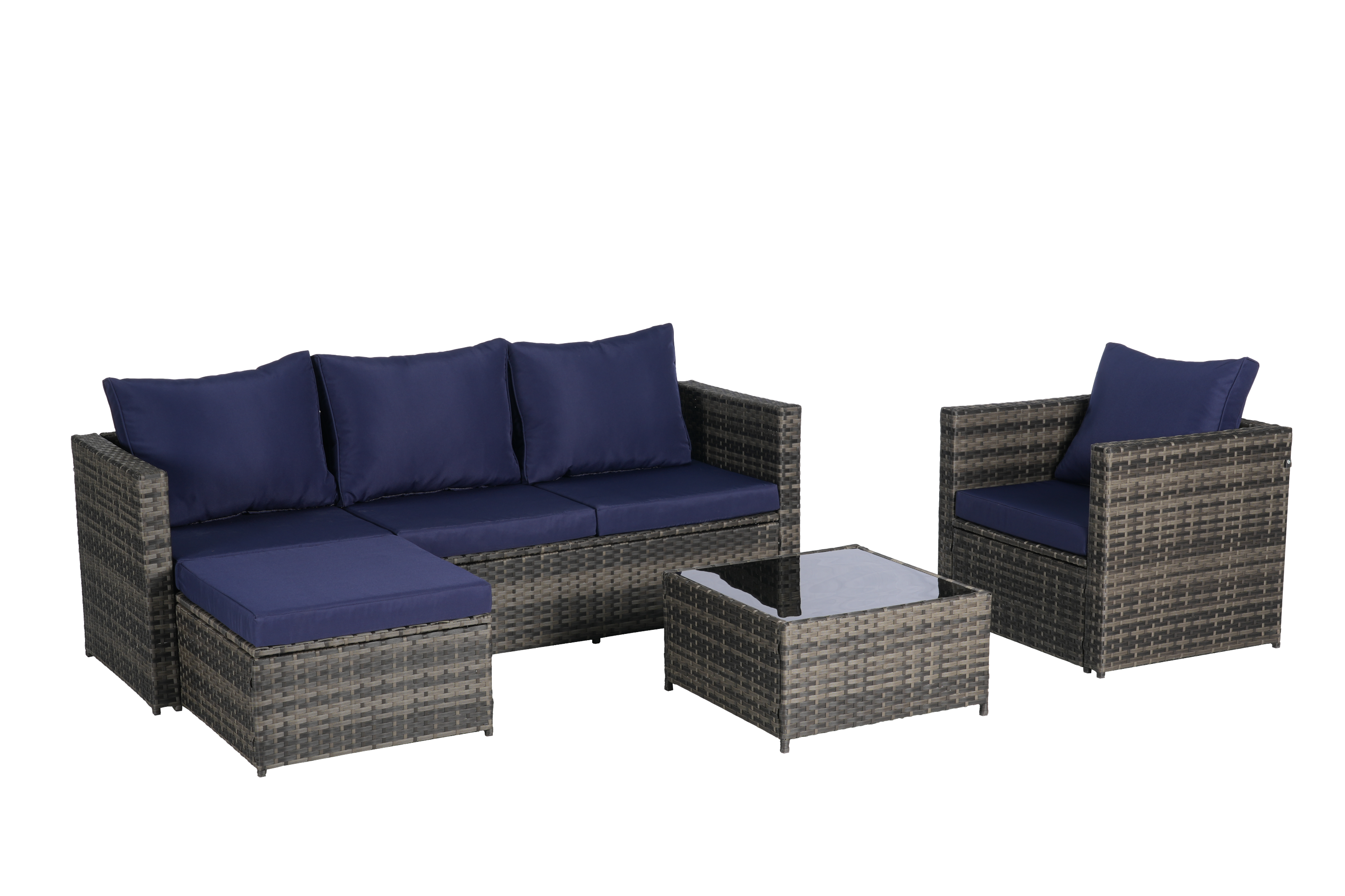 Outdoor Sectional Set PE Rattan Steel Dark Blue 4 Piece Seats 6 380 LB