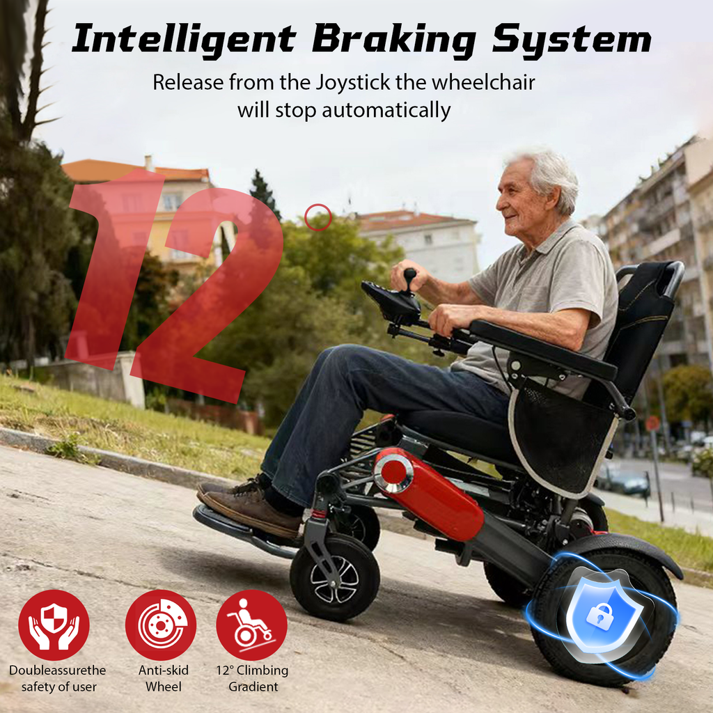 Wheelchair Electric Foldable Aluminum 300 LB 15 Mile Range Black Red