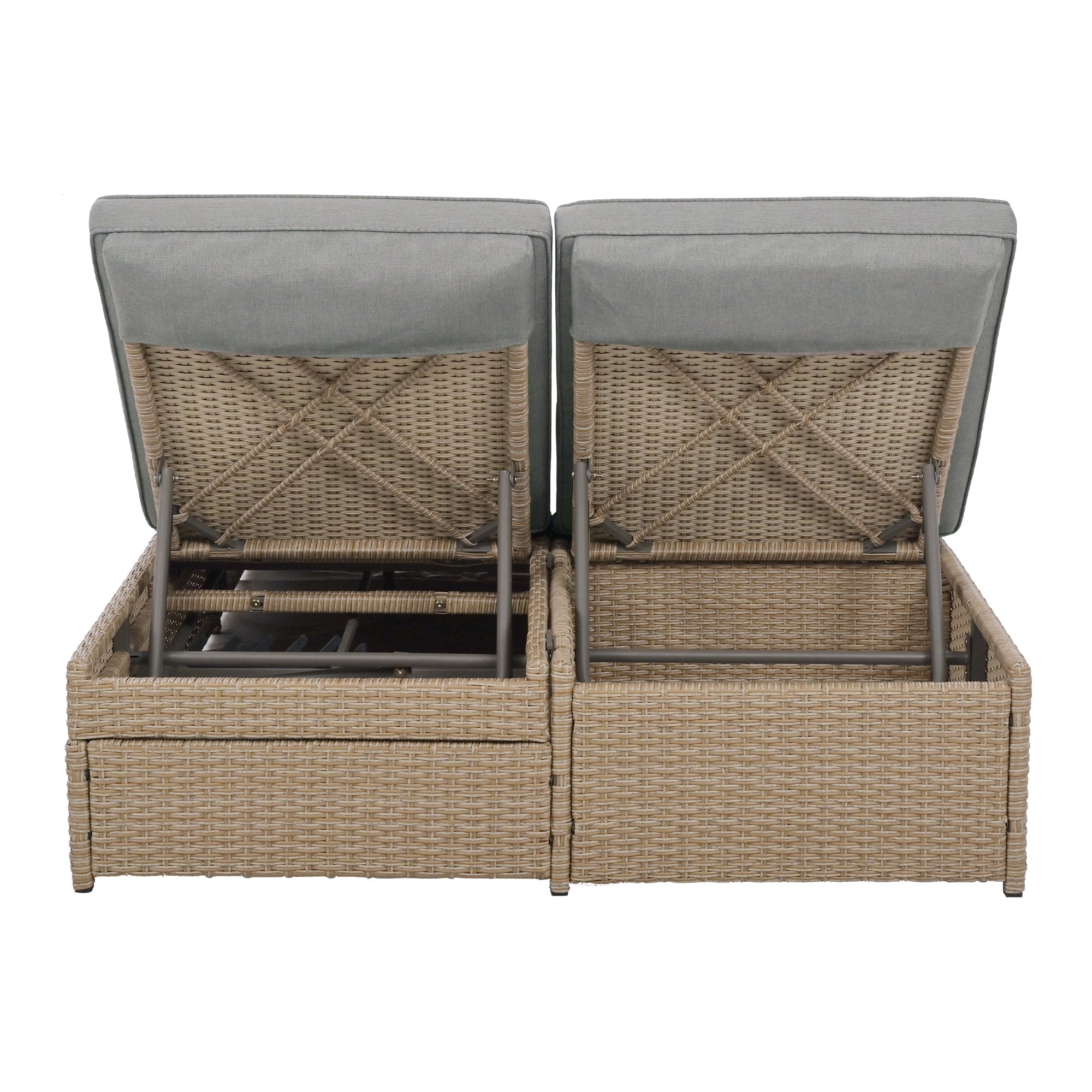 Outdoor Double Sunbed, Wicker Rattan Patio Reclining Chairs with Adjustable