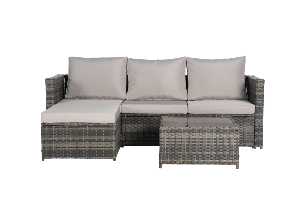 Outdoor Sectional Set PE Rattan Steel Light Gray L-Shape 3 Piece Seats 4