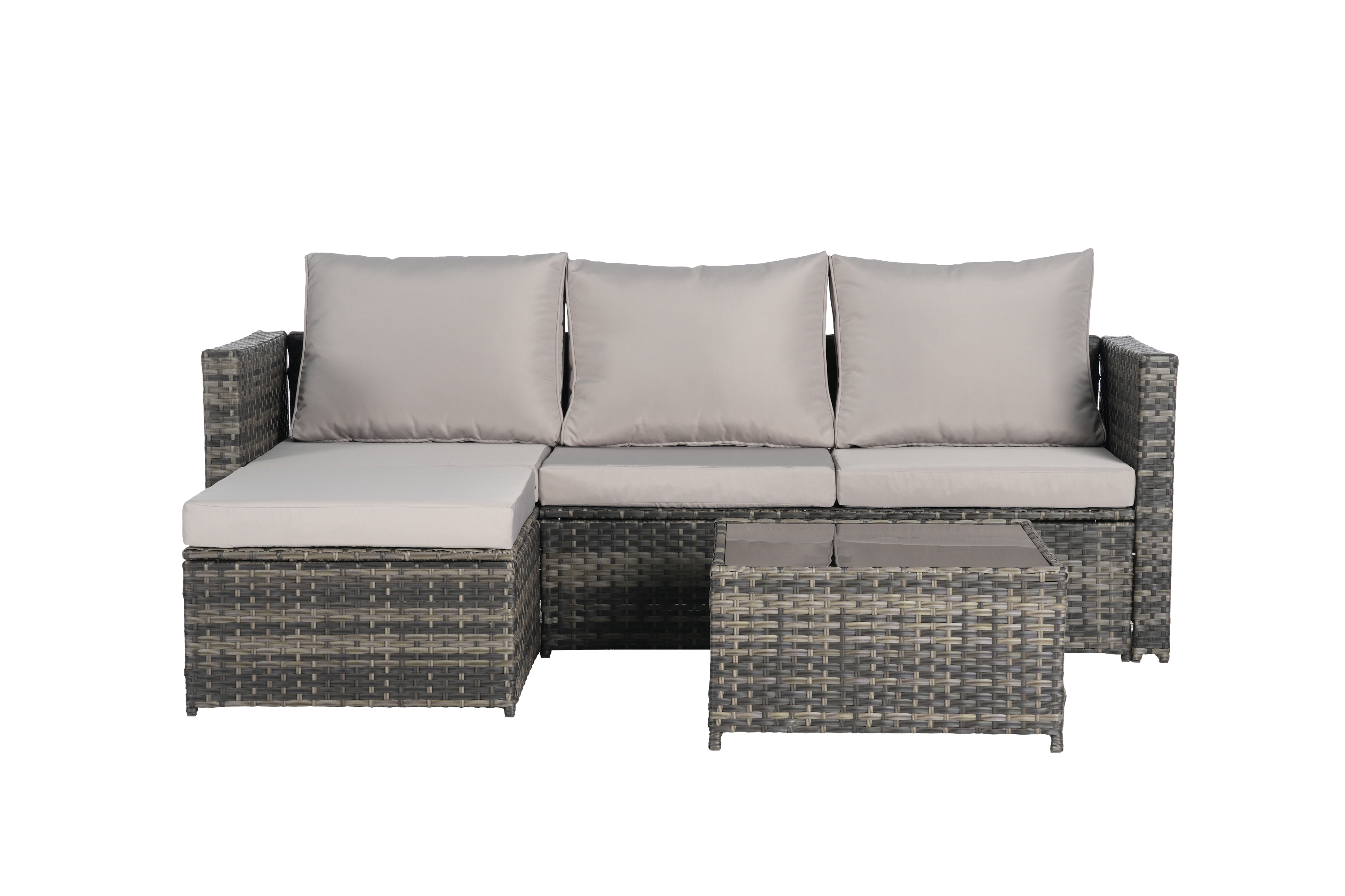 Outdoor Sectional Set PE Rattan Steel Light Gray L-Shape 3 Piece Seats 4