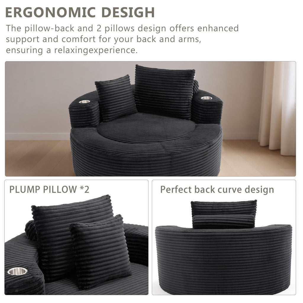 55" Round Memory Foam Velvet Sofa Bed with Cup Holder