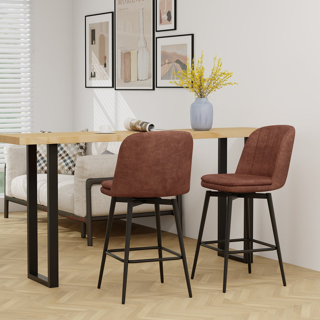 27 Inch Swivel Bar Stool Set of 2 Counter Height Chair with Padded Seat-Black and Brown