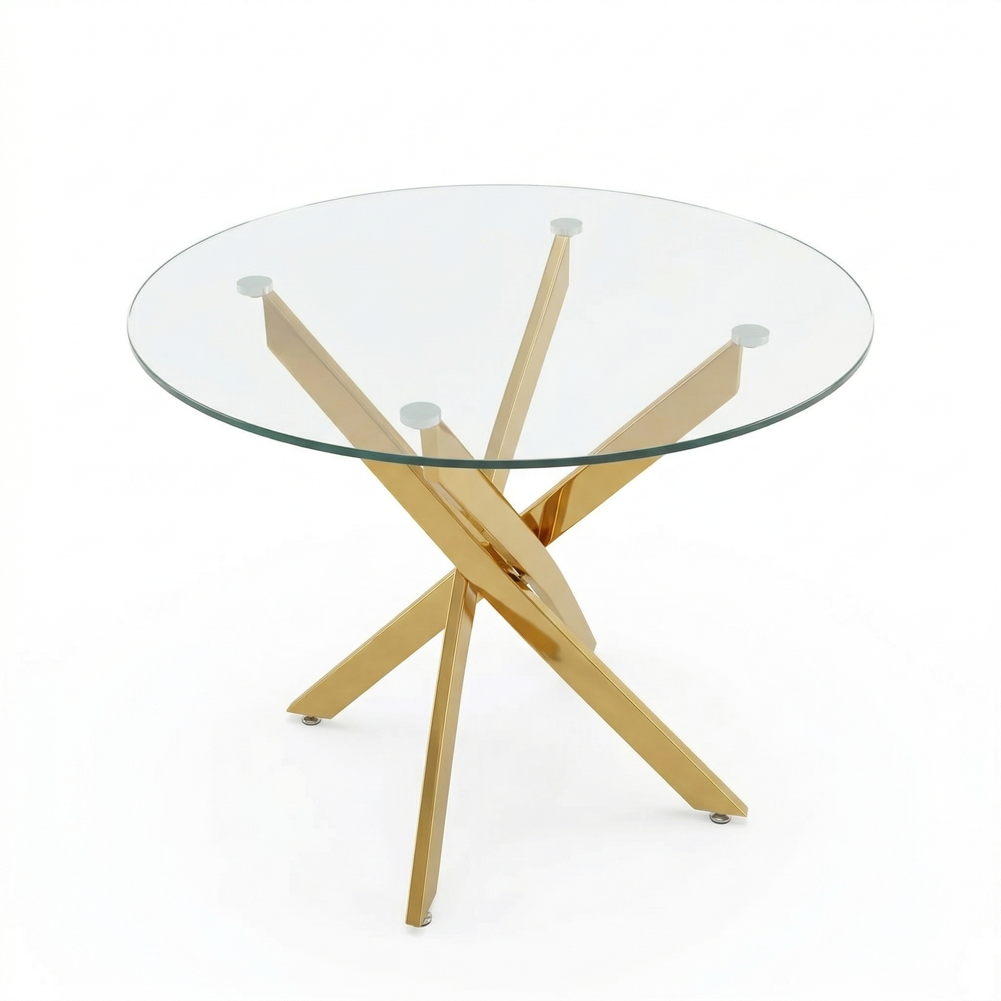 Round Glass Dining Table Set for 4, 35.5' Glass Dining Table with Gold Legs,