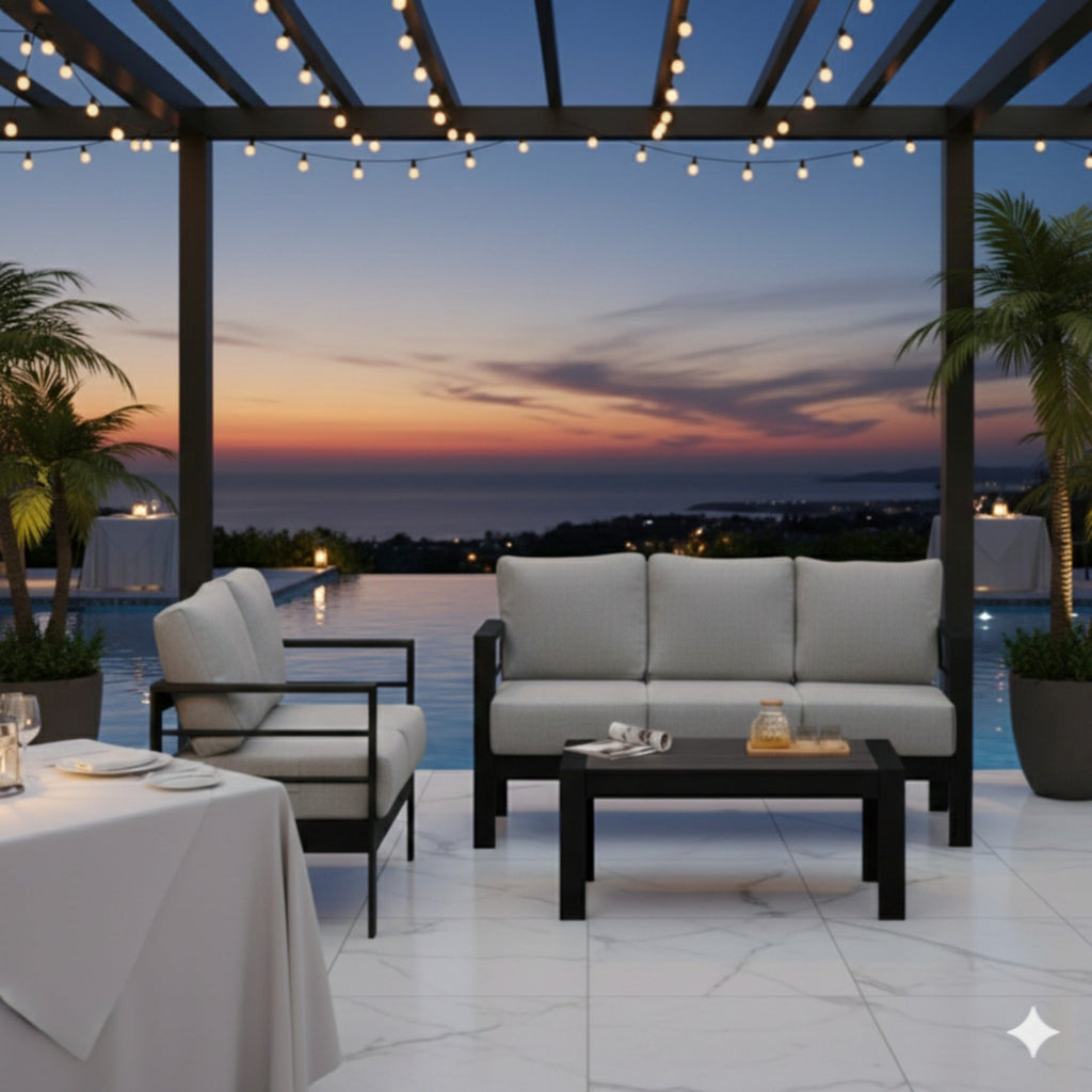 3 Piece Outdoor Patio Set Aluminum Black Gray Cushions