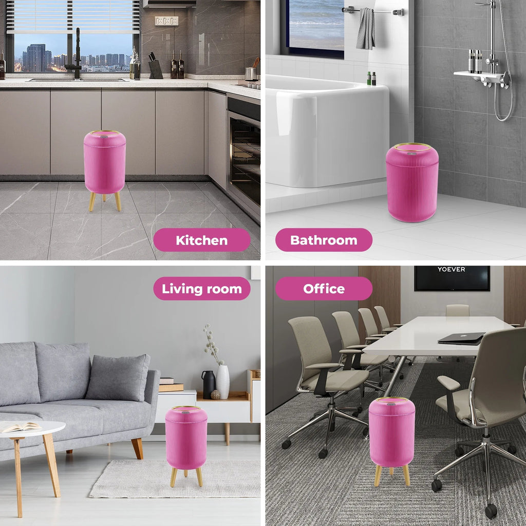 Small Automatic Sensor Garbage Can, Touchless, Waterproof, Pink, for Kitchen or Bathroom