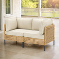 Outdoor Sectional Set Wicker Boho Beige Cushion Modular