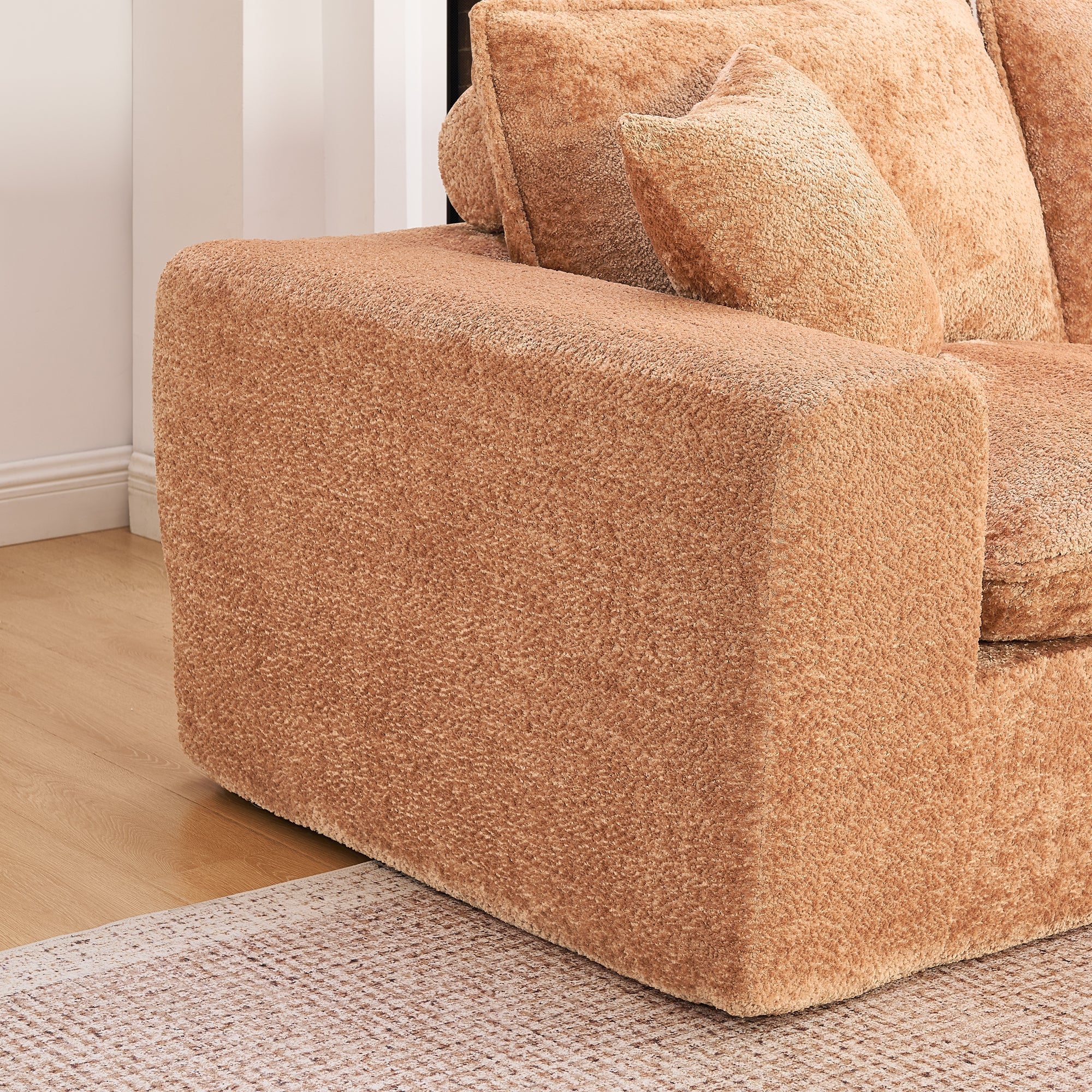 Sectional Sofa Modular Boucle Orange 7 Seat Ottomans 107 In No Assembly