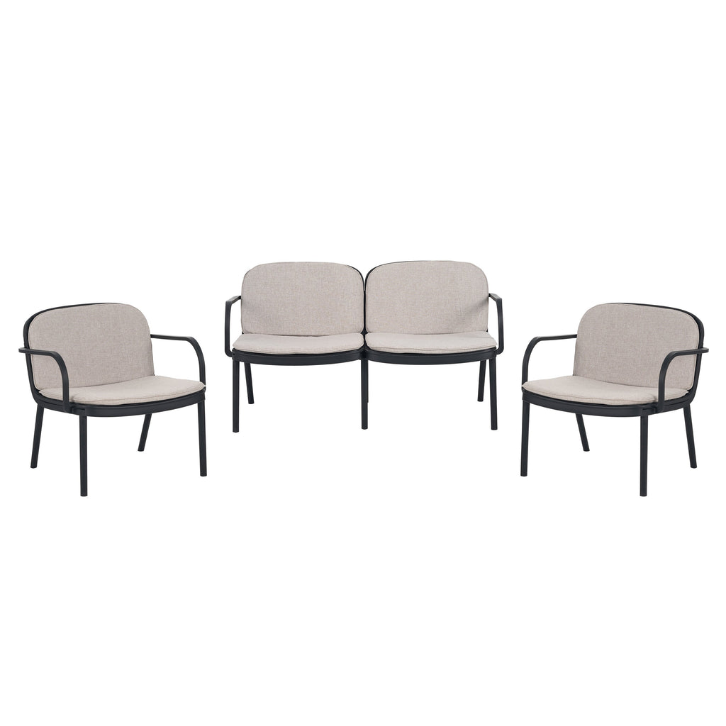 Outdoor Chat Set Polypropylene Black Beige Cushion 3 Piece Loveseat
