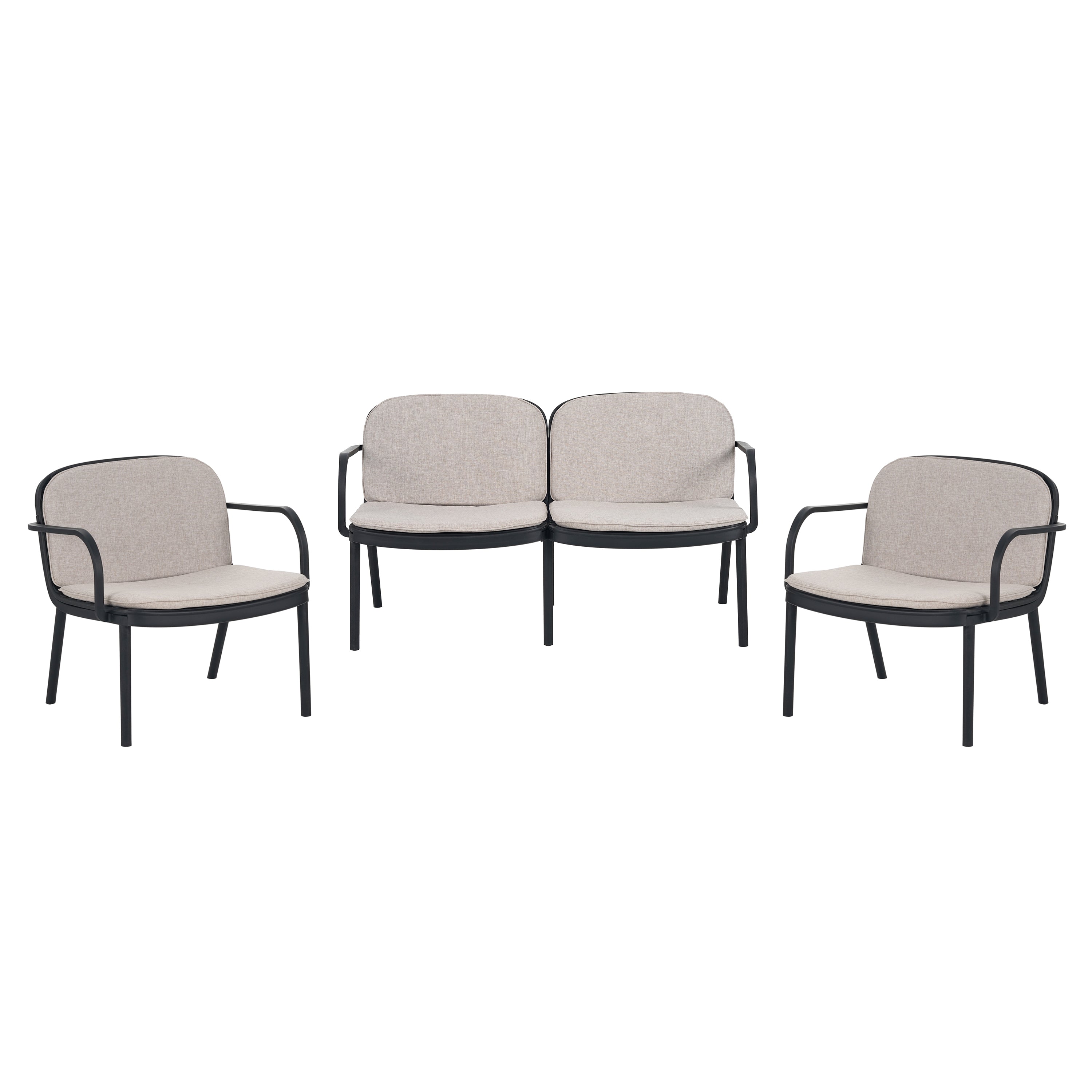 Outdoor Chat Set Polypropylene Black Beige Cushion 3 Piece Loveseat