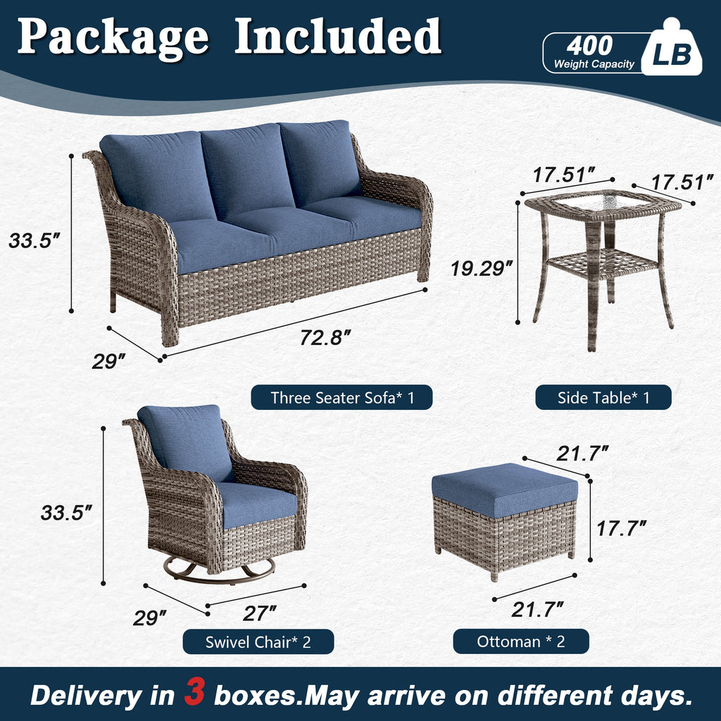 Outdoor Patio Set PE Rattan 6-Piece Sofa Swivel Rockers Gray