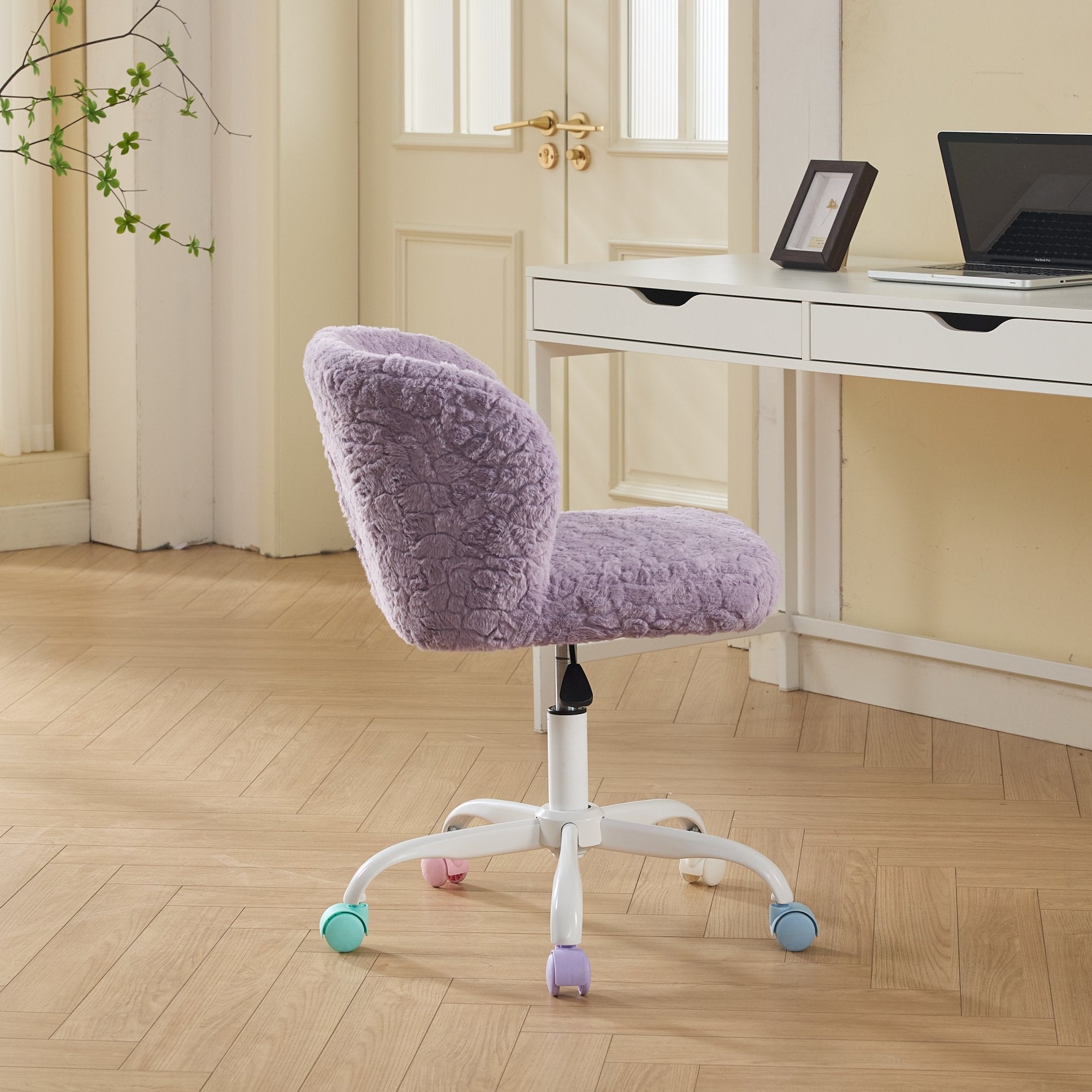 Swivel Chair Faux Alpaca Violet Vanity Bedroom Ergonomic 22.5x31.9 In