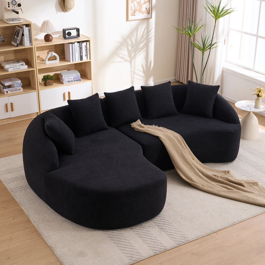 Sectional Sofa L-Shape Curved Chaise Chenille Black 5 Seat 106 In