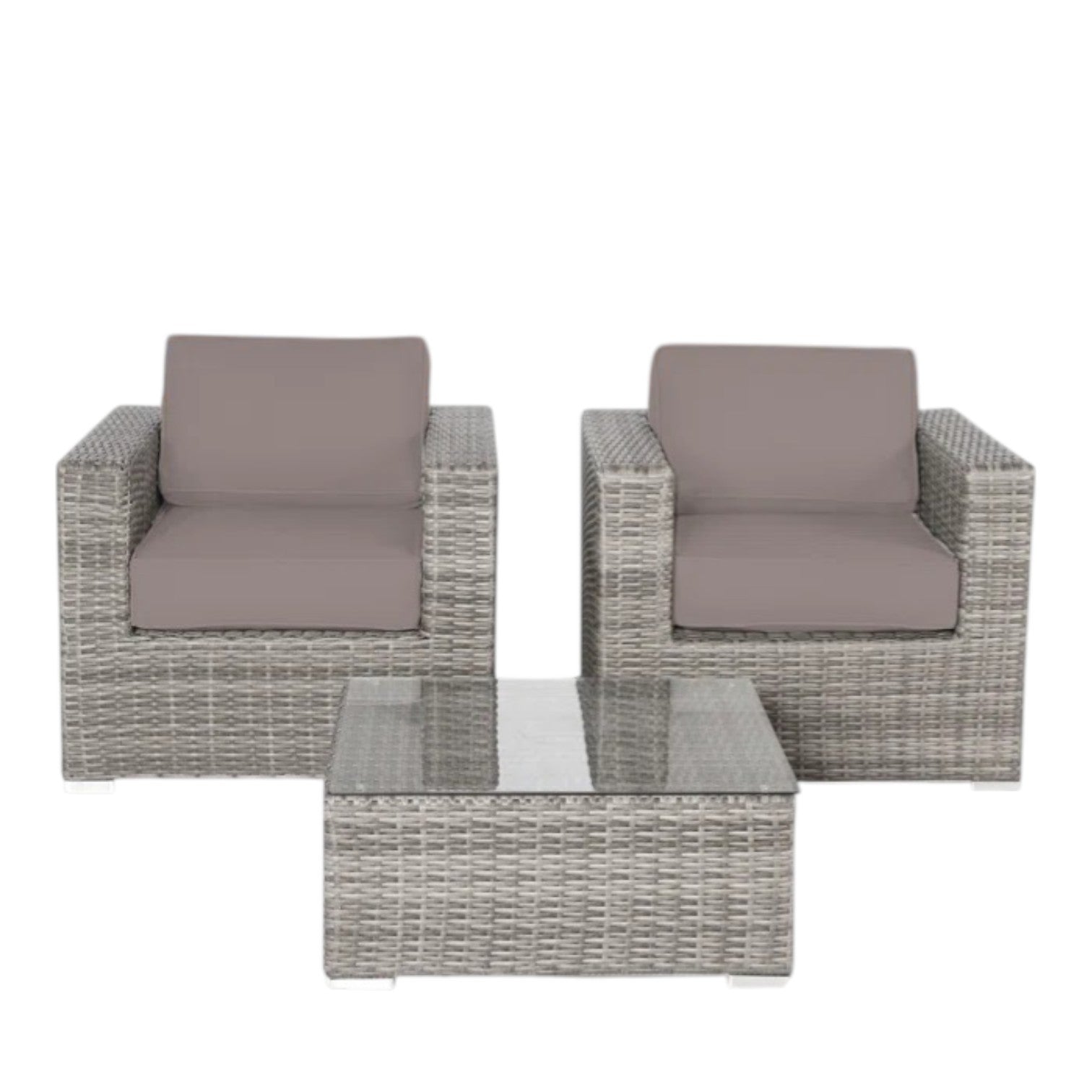 Outdoor Patio Set HDPE Wicker Gray 3 Piece 2 Person Fully Assembled