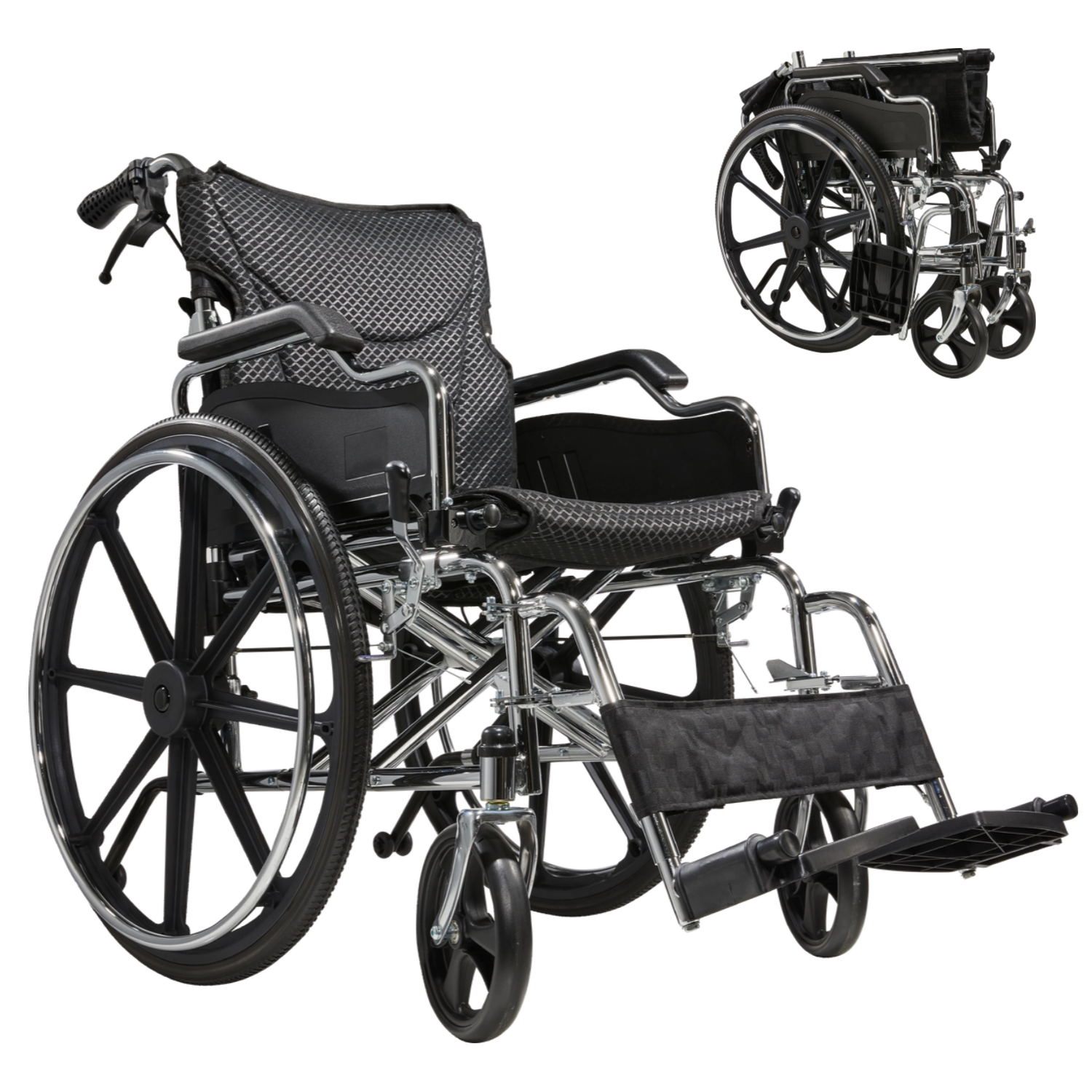 Wheelchair Manual Transport Folding Carbon Steel 20 In Seat Quick Release
