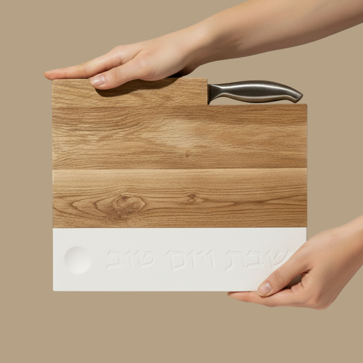 Luxurious wooden Shabbat challah tray with natural concrete and challah knife – Board & Blade Series