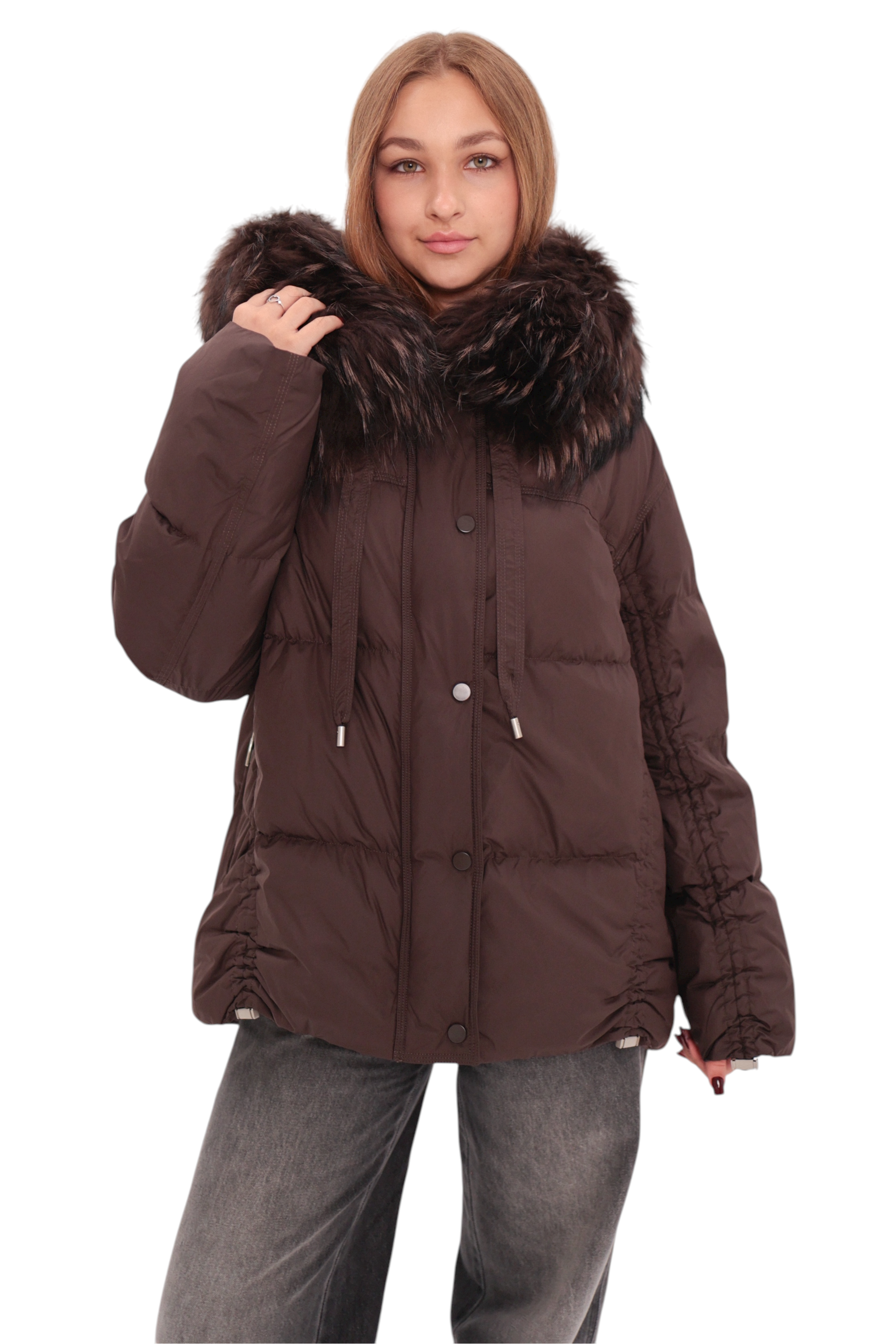 Utah Genuine Fur Trim Down Fill Jacket in Fig