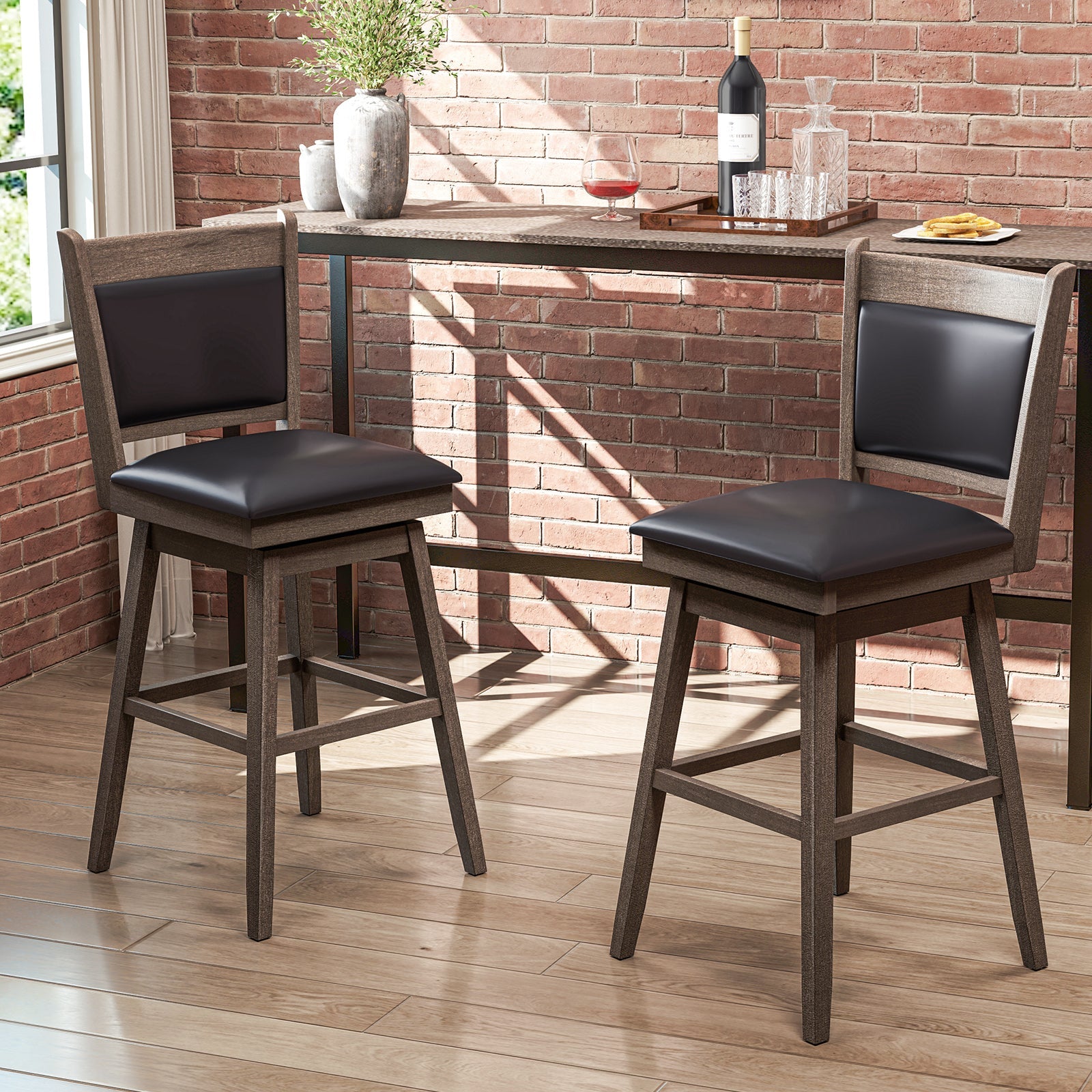 25/29 Inch Padded Bar Stools Set of 2 with Swivel Seat and Footrest
