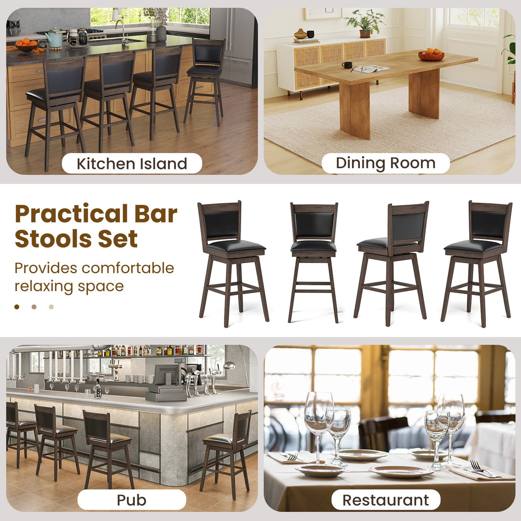25/29 Inch Padded Bar Stools Set of 2 with Swivel Seat and Footrest