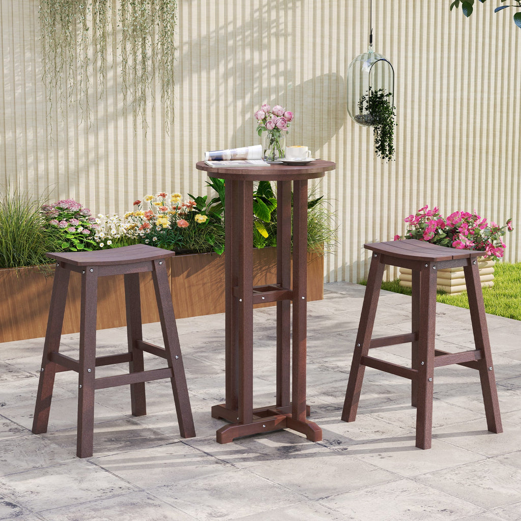 29 Inch HDPE Patio Bar Stool Set of 2 Armless Saddle Stools