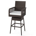 29 Inches Patio 360¬∞ Swivel Bar Stool with Cross-Woven Armrests and Seat Cushion-White