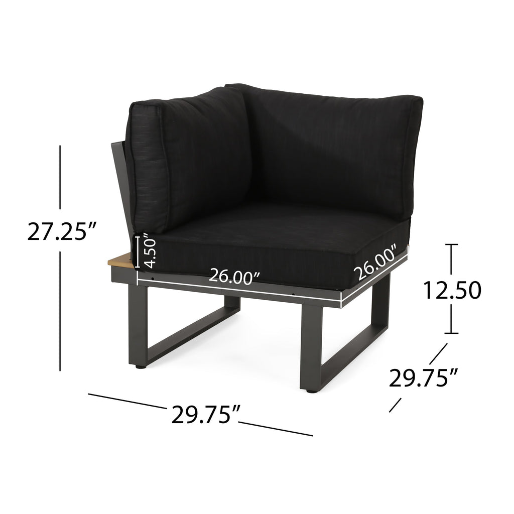 Outdoor Sectional Set Aluminum Acacia Wood Dark Gray 5 Piece Seats 5