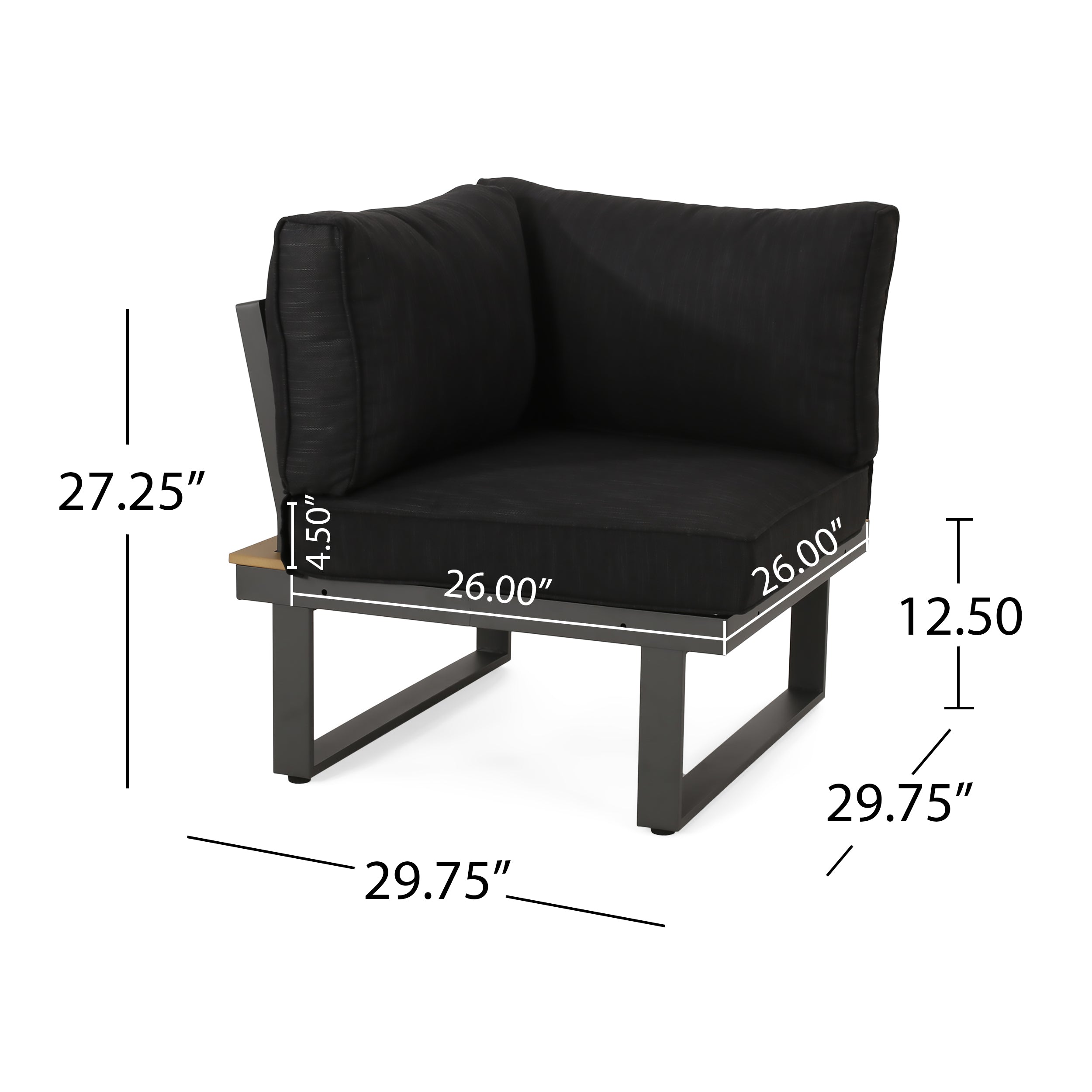 Outdoor Sectional Set Aluminum Acacia Wood Dark Gray 5 Piece Seats 5