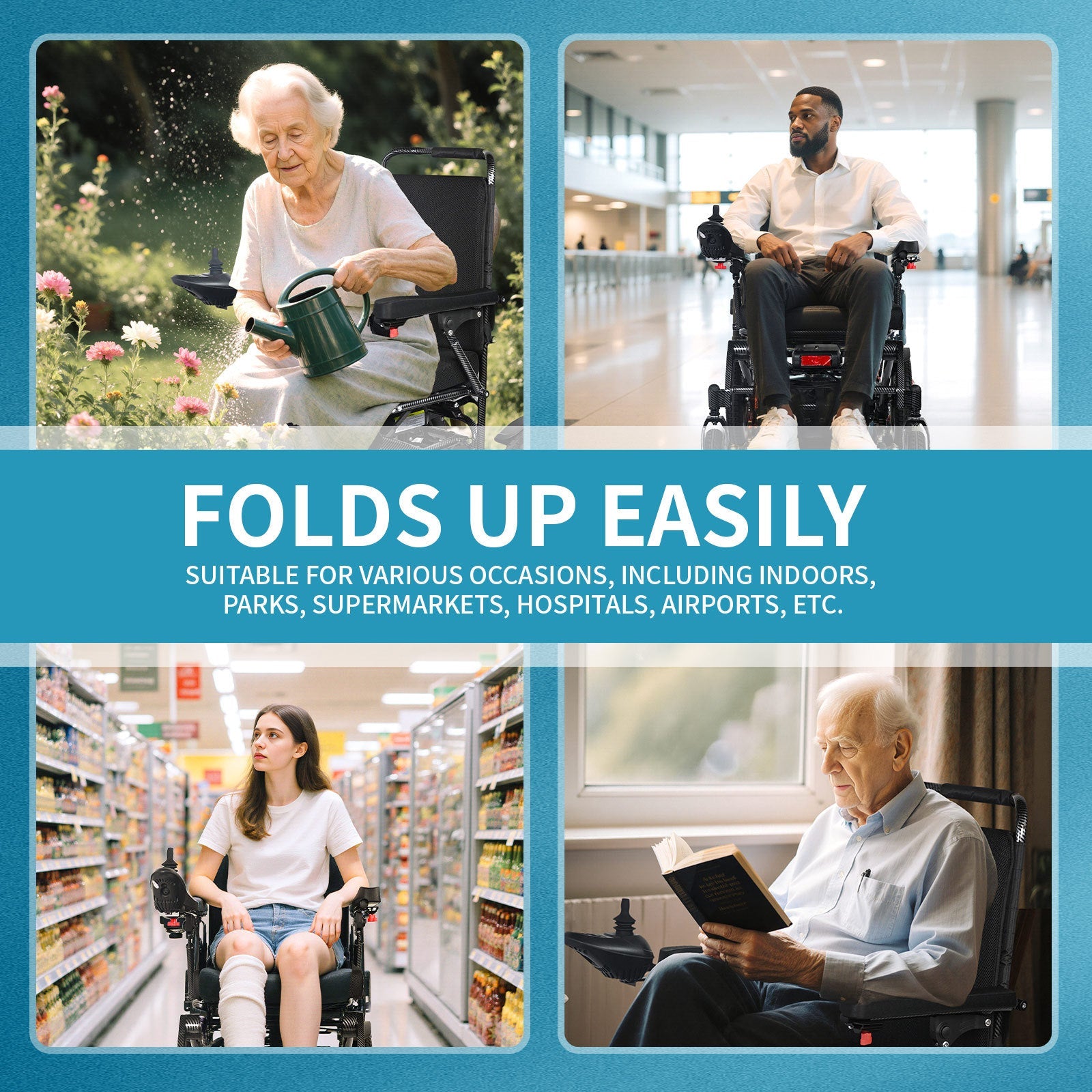 Wheelchair Electric Foldable All Terrain Aluminum 500W Dual Motor 41x24x39 In
