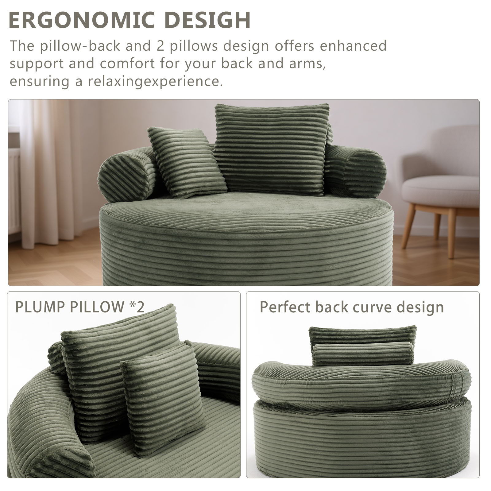 Round Sofa Bed With 3 Pillows For Living Room