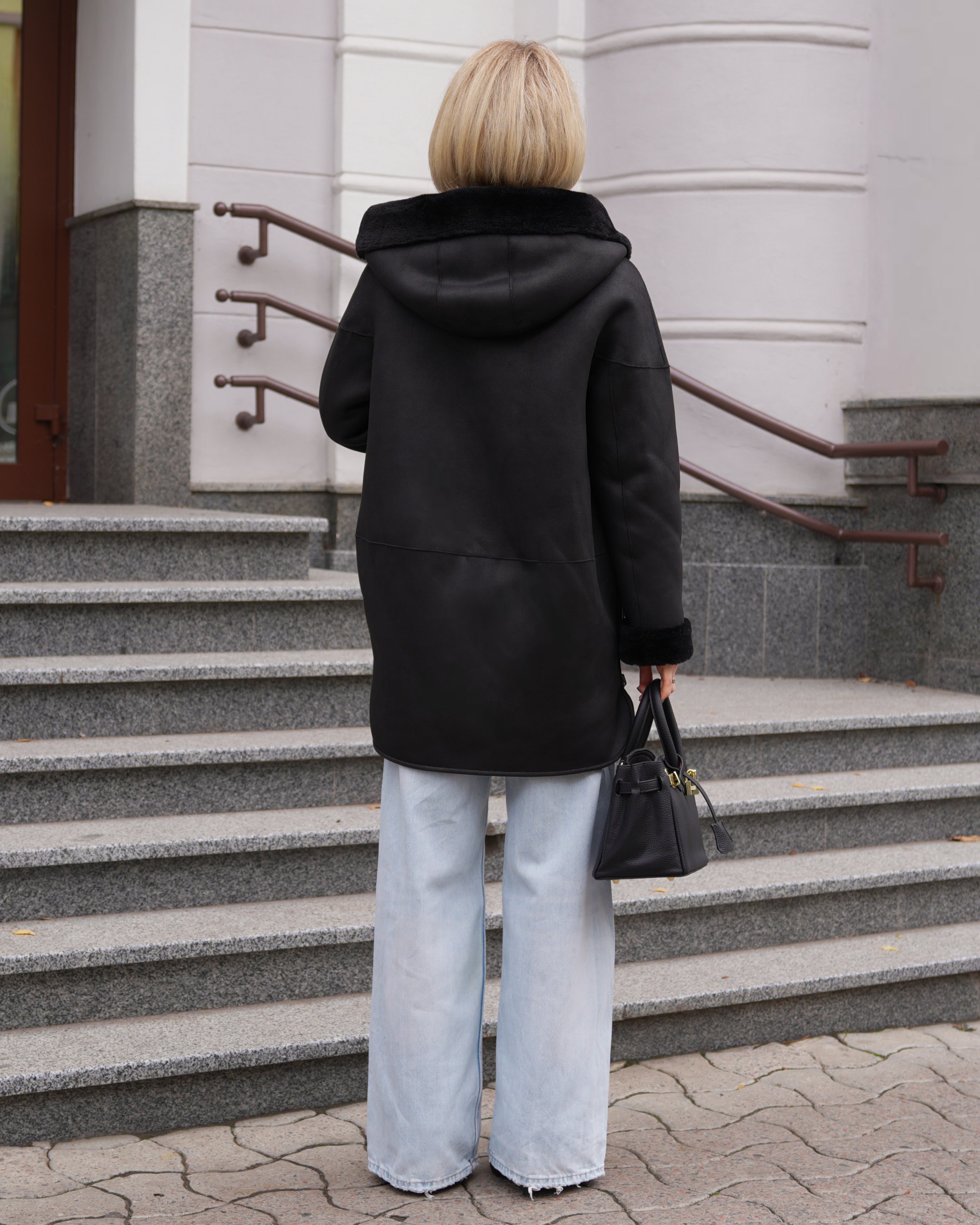 ⇆ Reversible Faux Shearling Hooded Coat