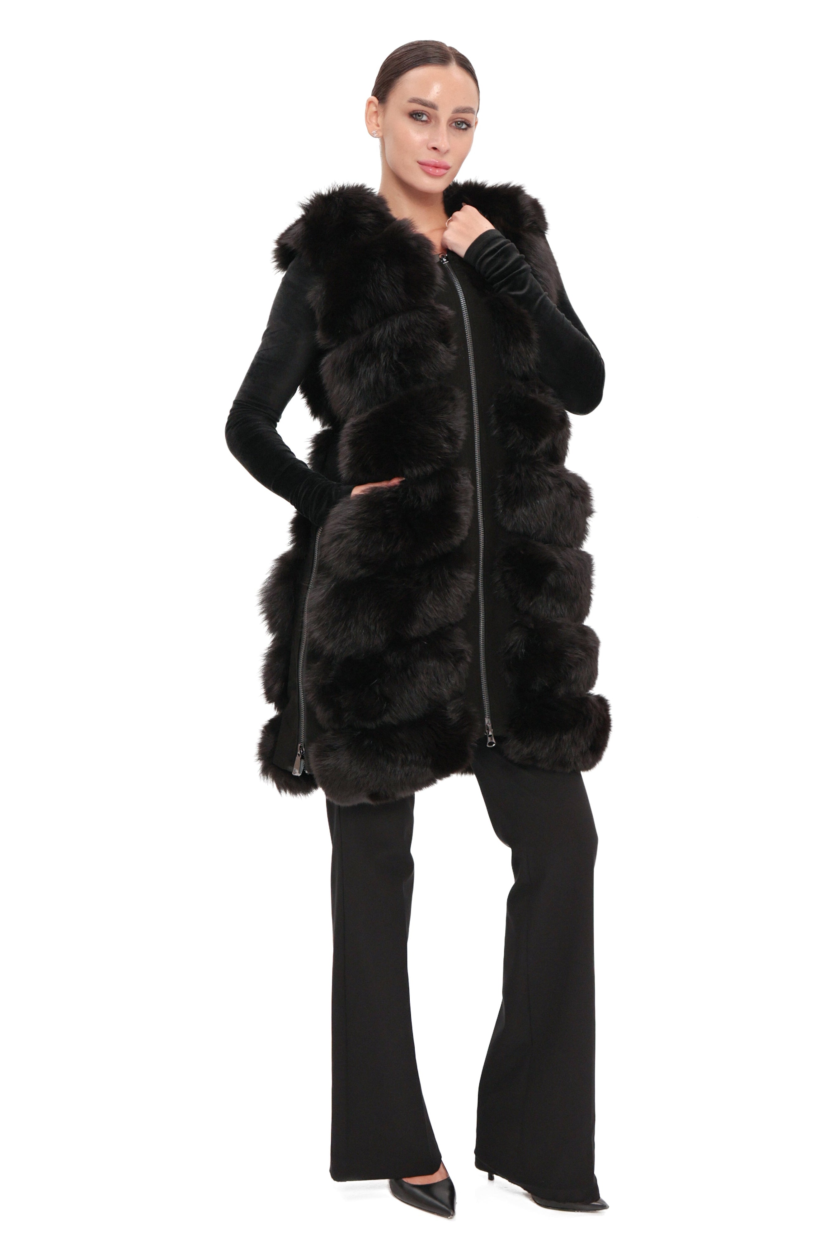 Genuine Polar Fox Fur Vest 90 cm