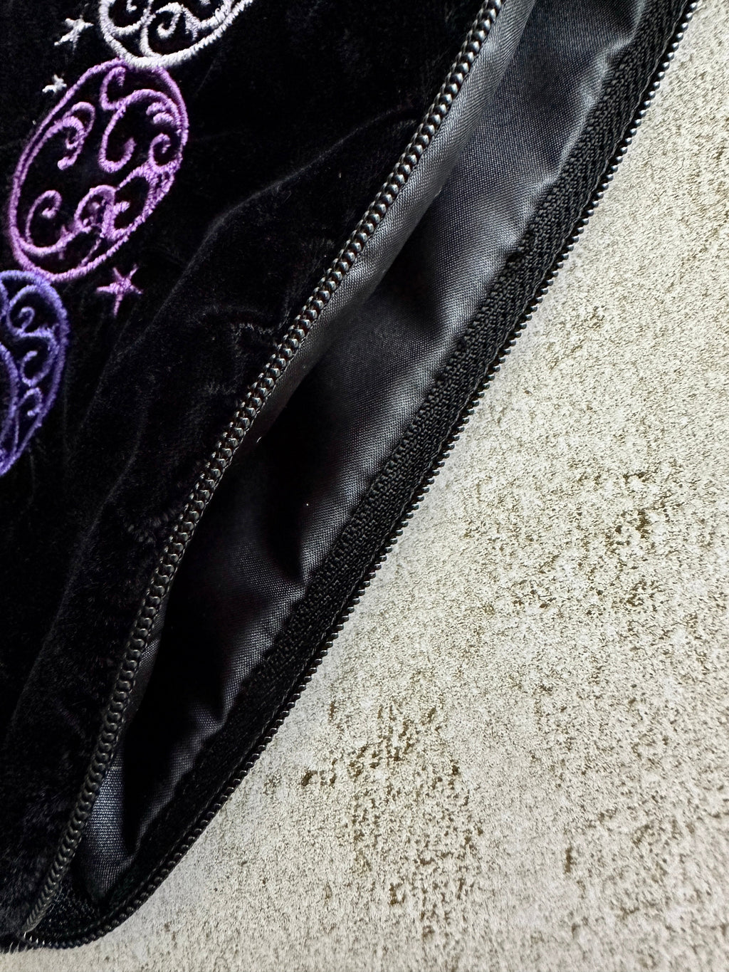 Witchy Triple Moon Embroidered Velvet Tarot Bag With Zipper & Satin Lining