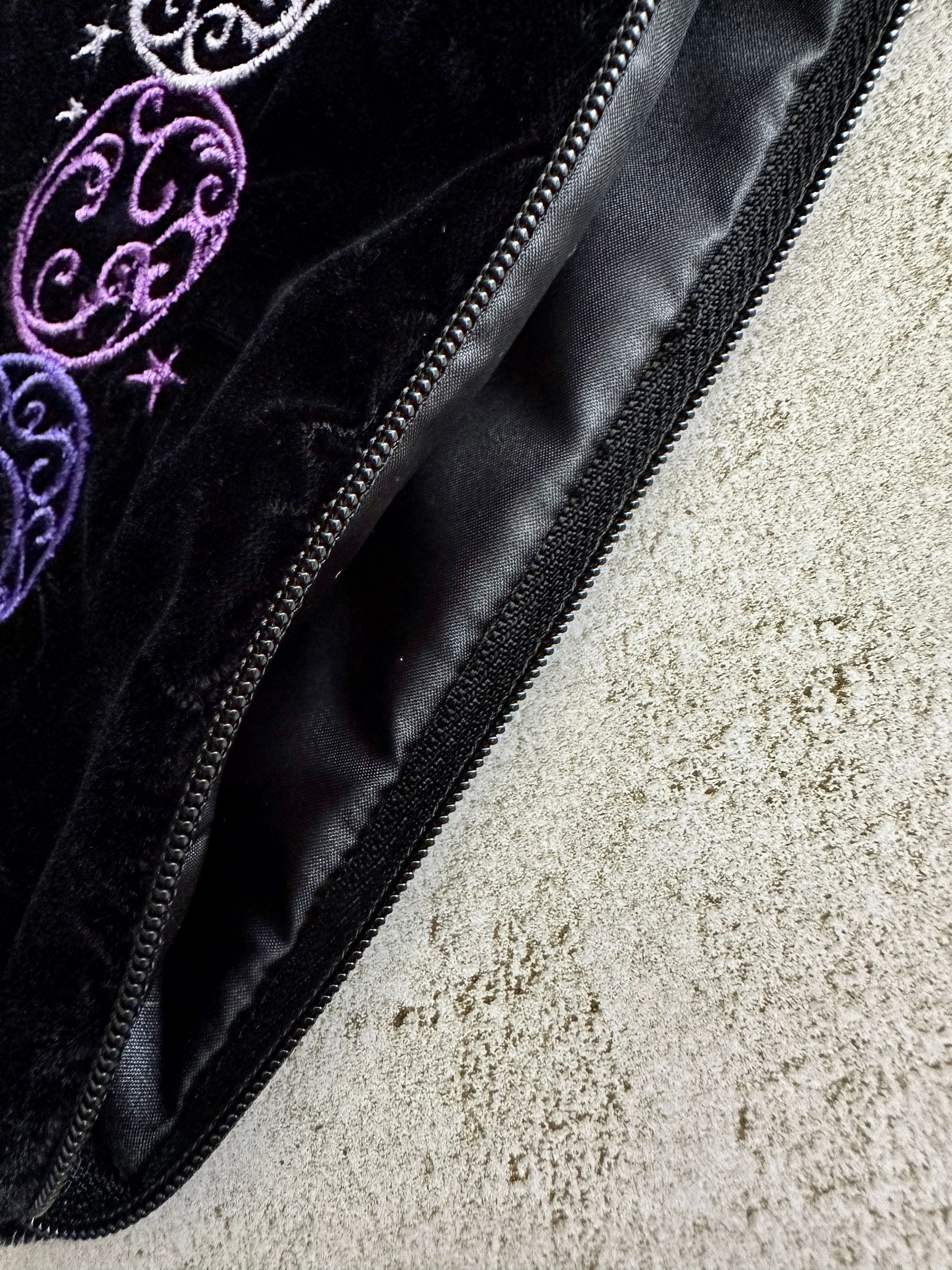 Witchy Triple Moon Embroidered Velvet Tarot Bag With Zipper & Satin Lining