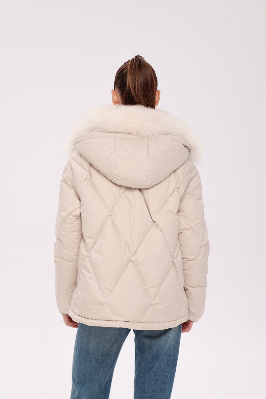 Genuine Polar Fox Fur Down Insulated Parka in Ivory