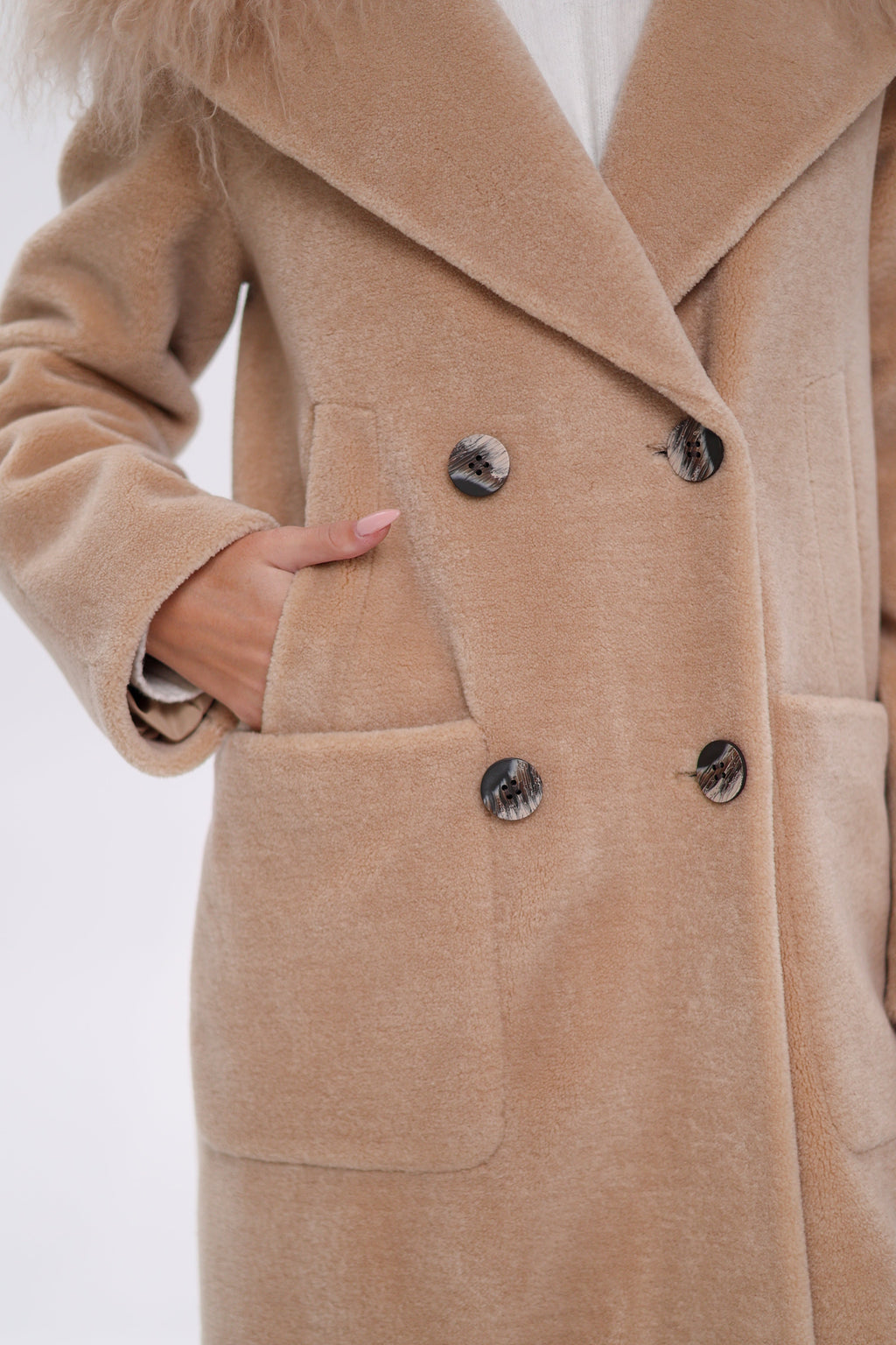 Genuine Lama Fur Virgin Wool Coat