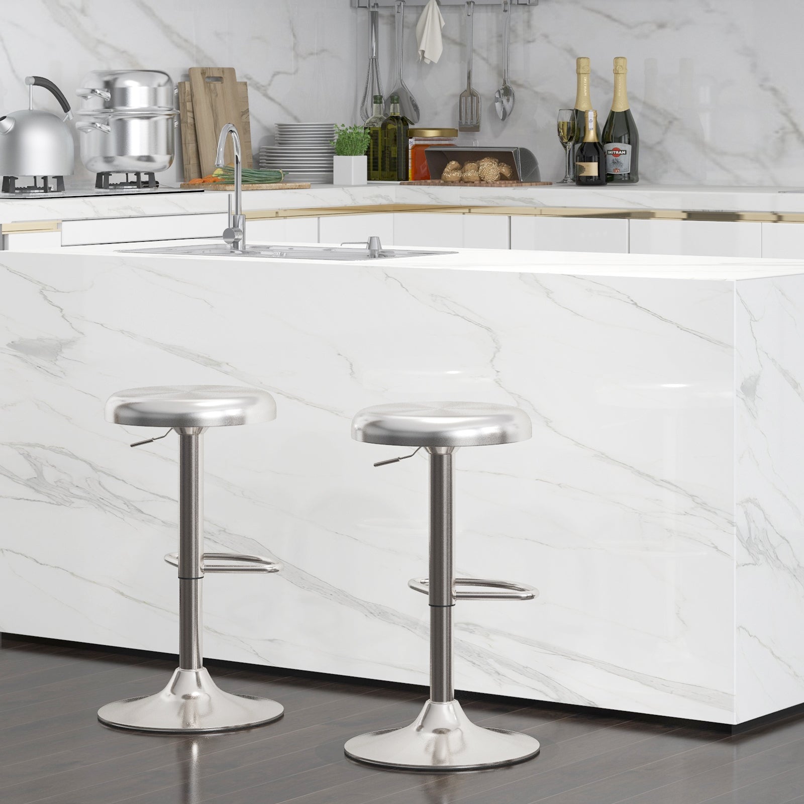 Modern Swivel Adjustable Height Bar Stool with Footrest for Pub Bistro Kitchen Dining