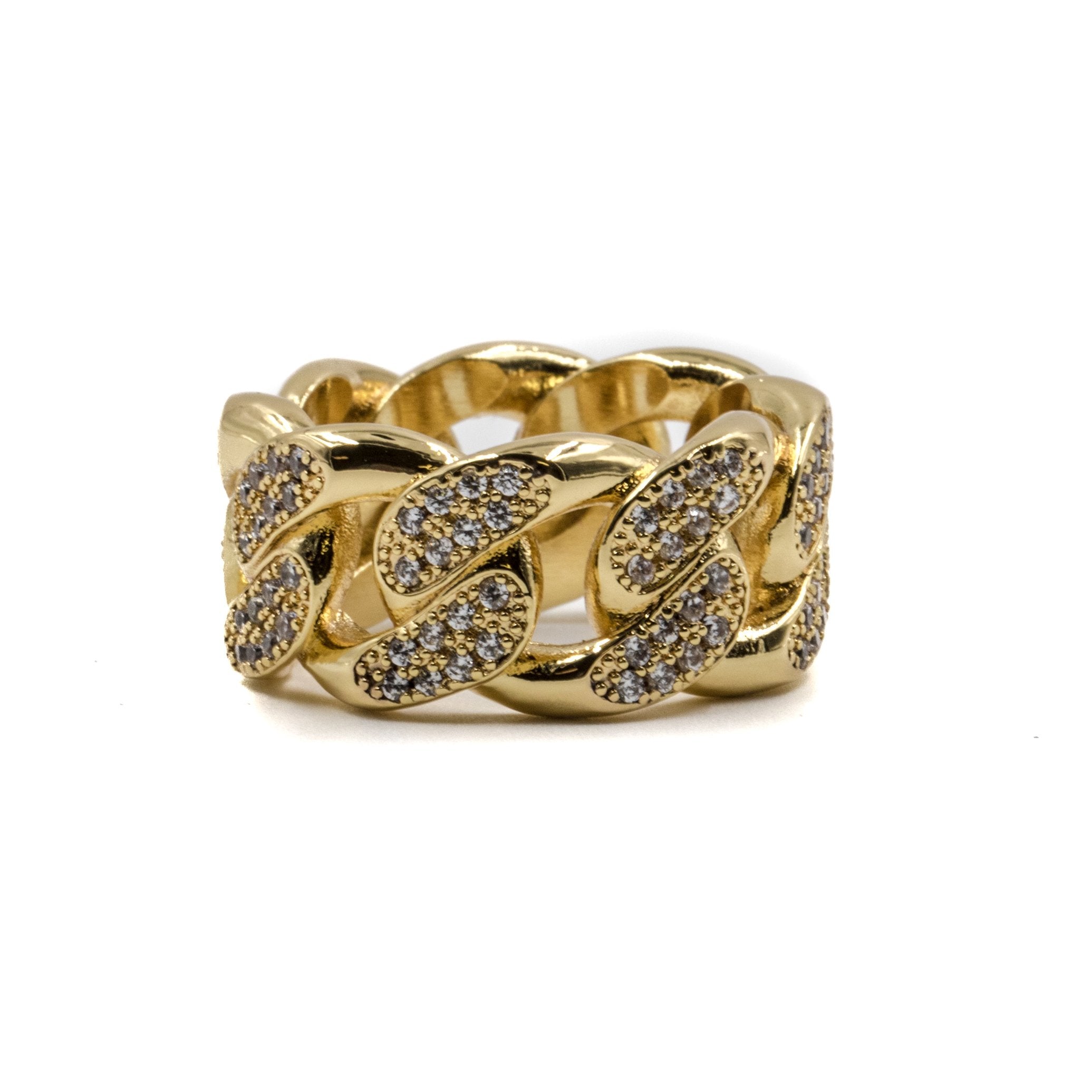 Studded Cuban Link Ring - 18K Gold Plated
