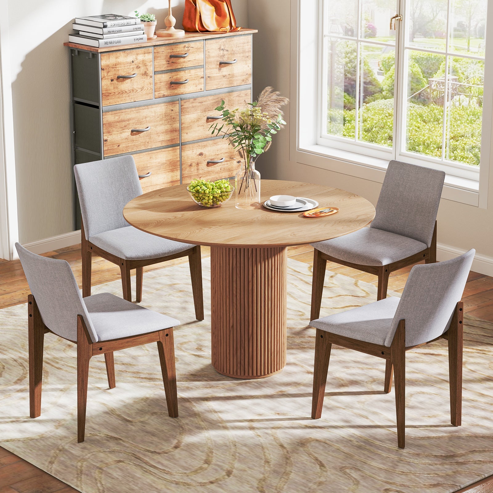 Set of 2 Wooden Dining Chairs Upholstered with High Curved Back-Walnut