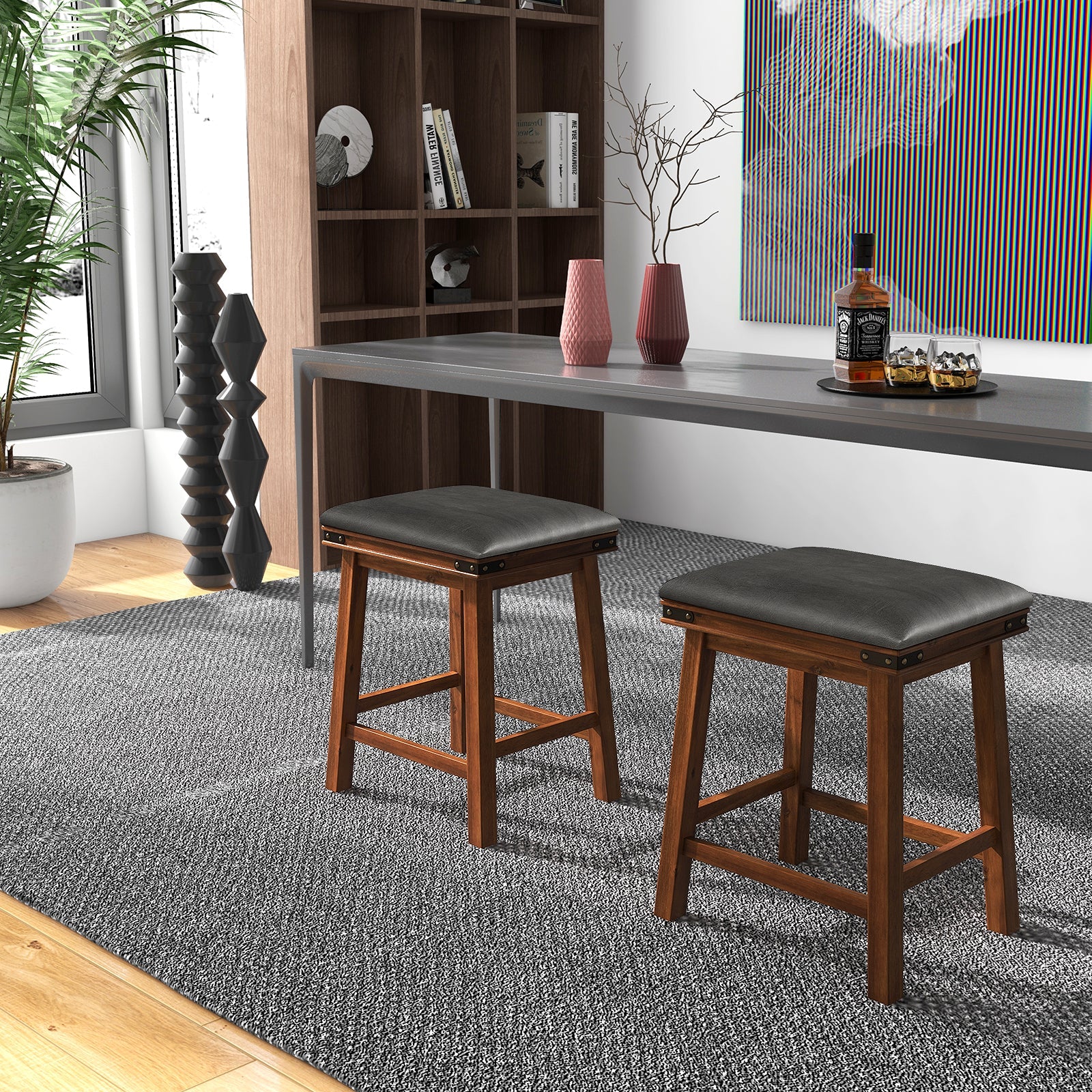 Set of 2 24/30 Inch Dining Bar Stool with Rubber Wood