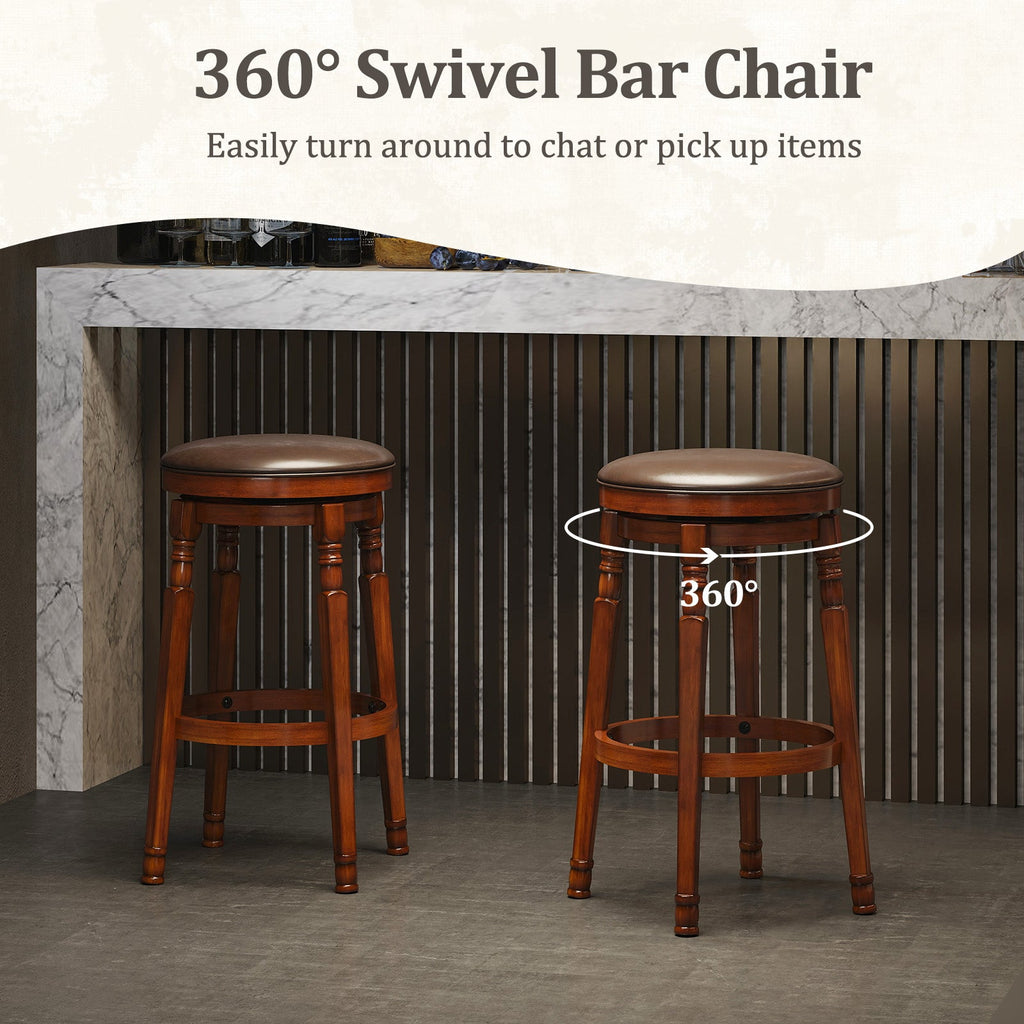 Set of 2 29-Inch Swivel Leather Padded Dining Bar Stools