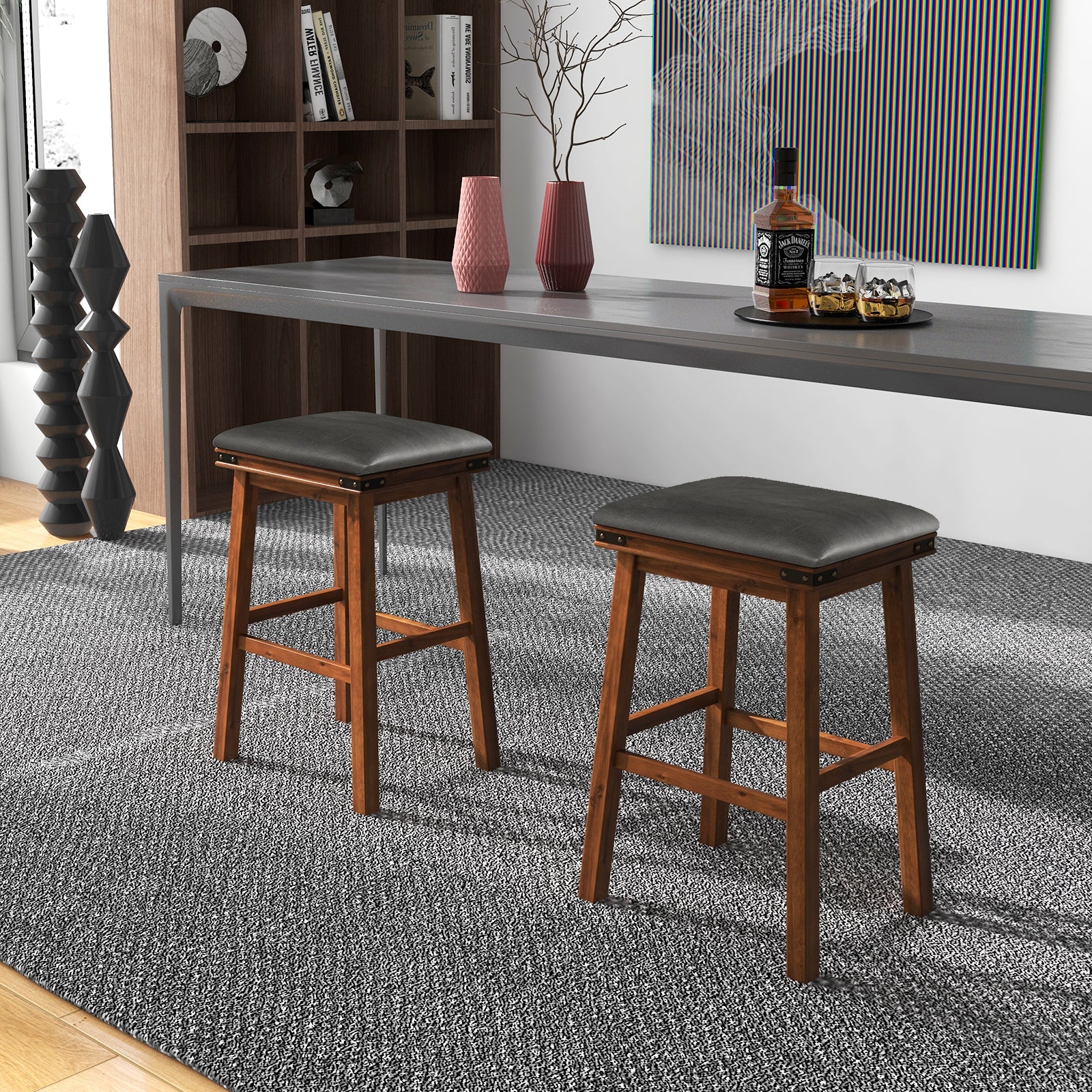 Set of 2 24/30 Inch Dining Bar Stool with Rubber Wood