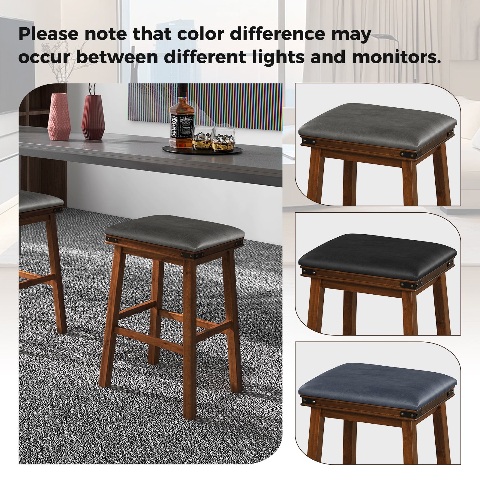 Set of 2 24/30 Inch Dining Bar Stool with Rubber Wood