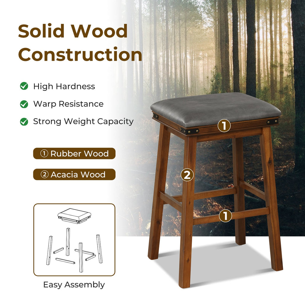 Set of 2 24/30 Inch Dining Bar Stool with Rubber Wood