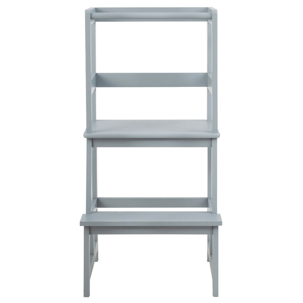 Kids Wooden Kitchen Step Stool with Safety Rail