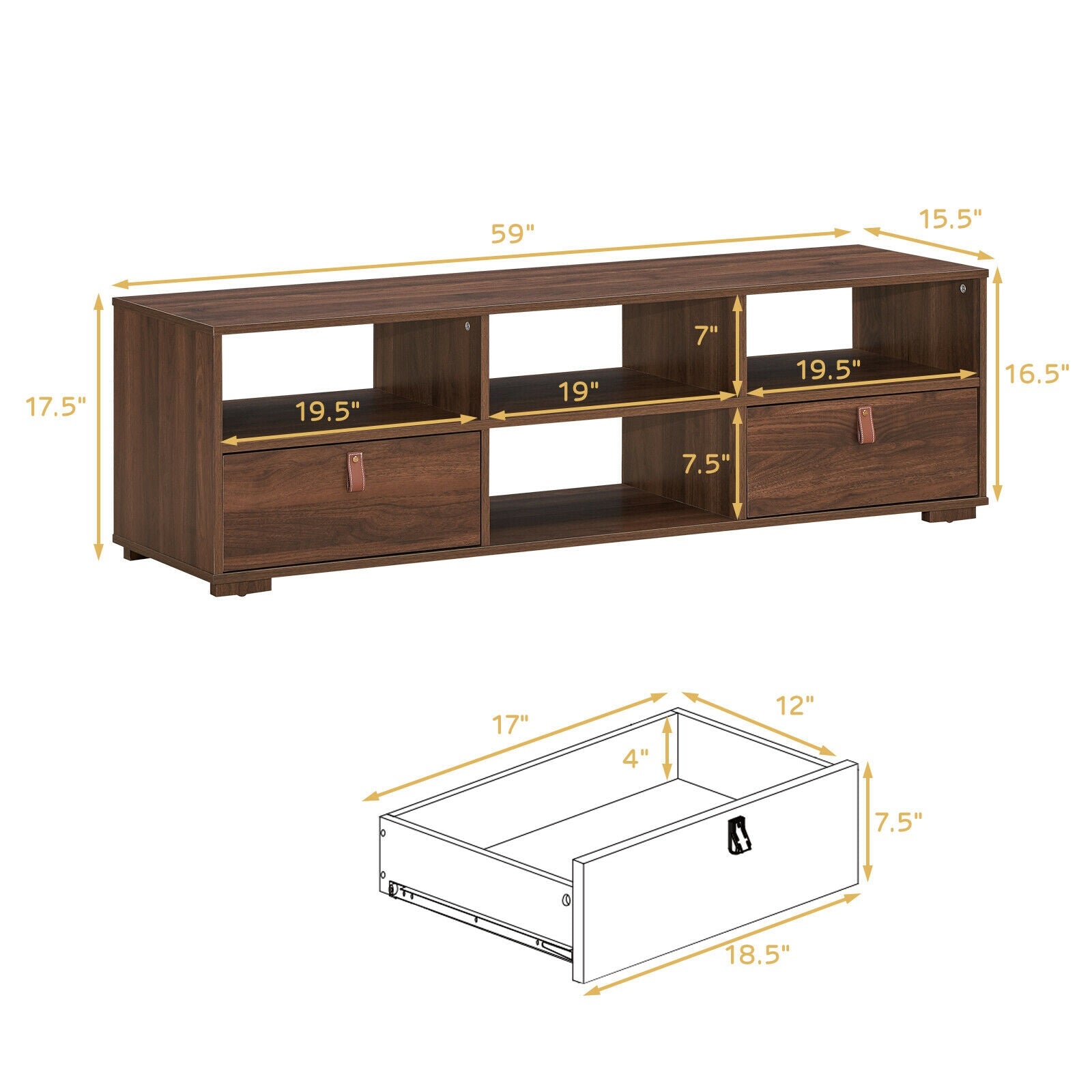 TV Stand Entertainment Media Center Console for TV's up to 60 Inch with Drawers Walnut