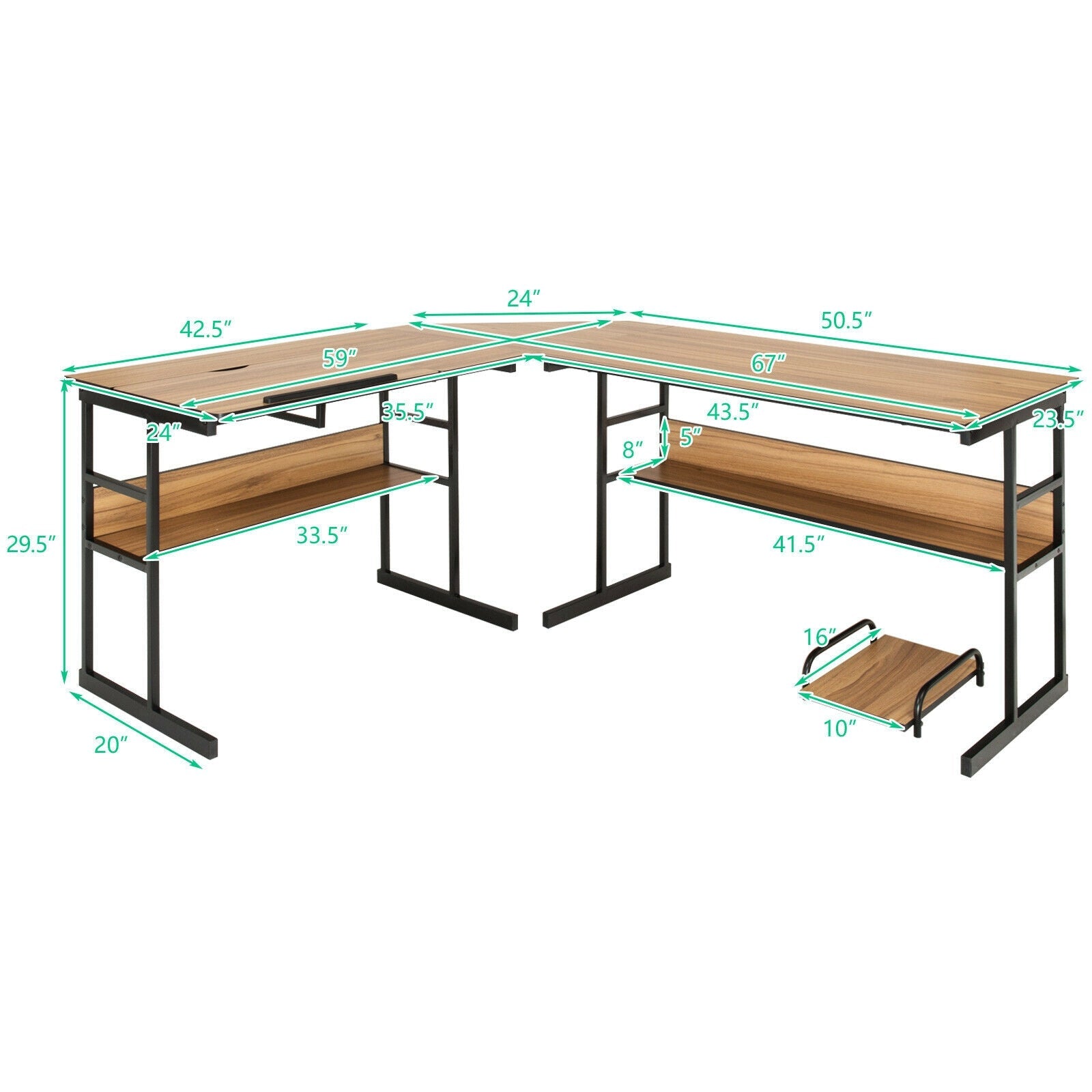 L-Shaped Computer Desk with Tiltable Tabletop