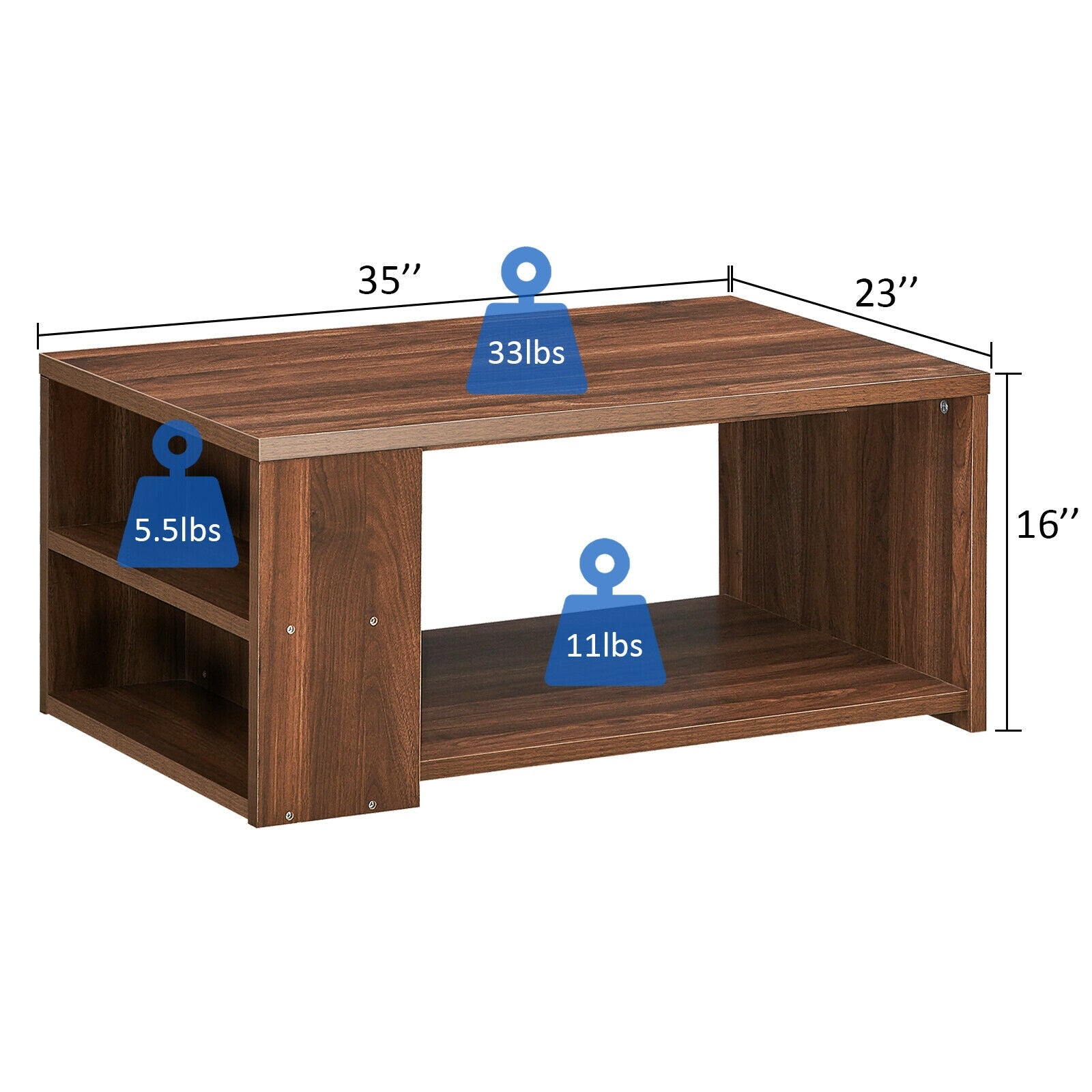 Coffee Table Sofa Side Table with Storage Shelves