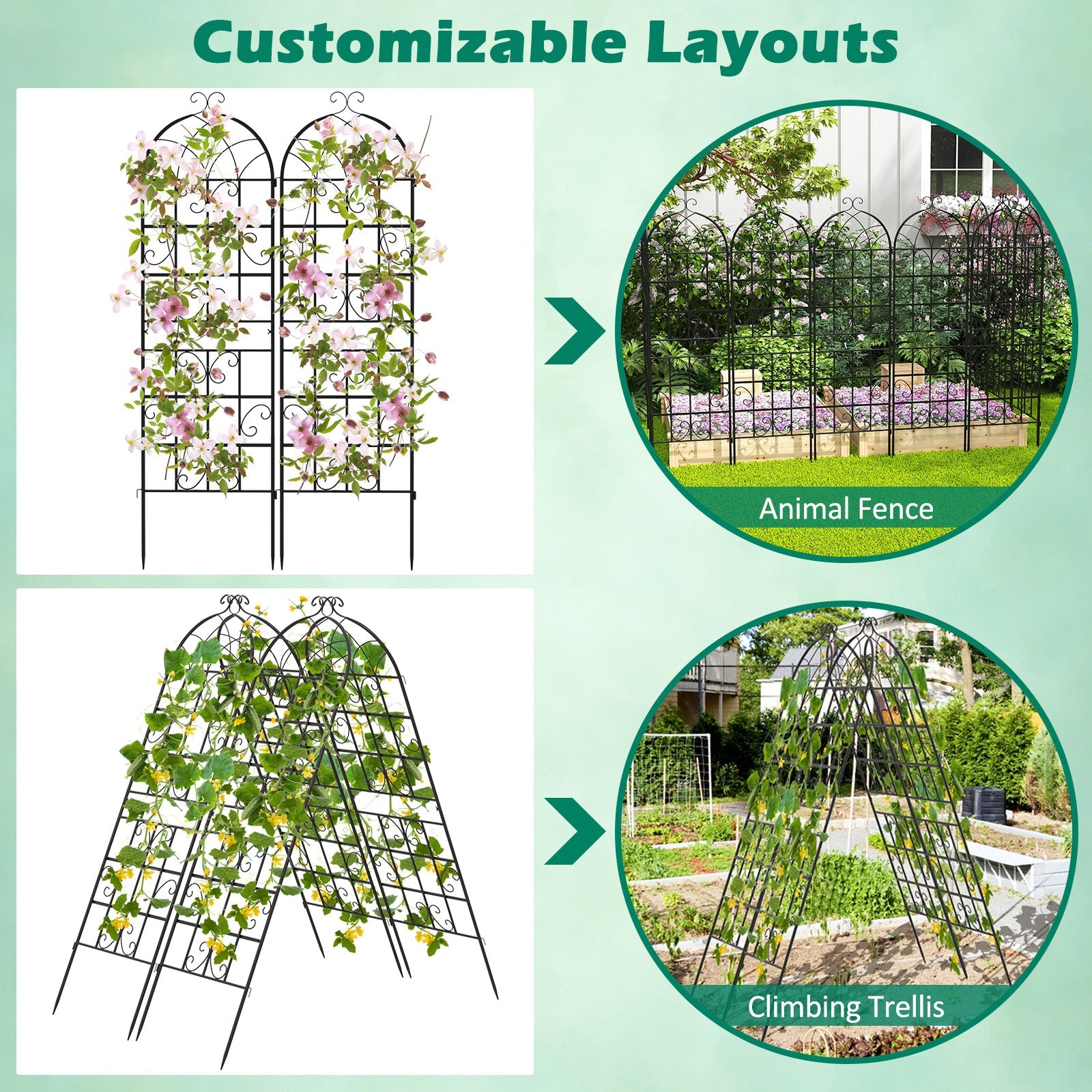 2/4 Pack 71 x 20 Inch Metal Garden Trellis for Climbing Plants