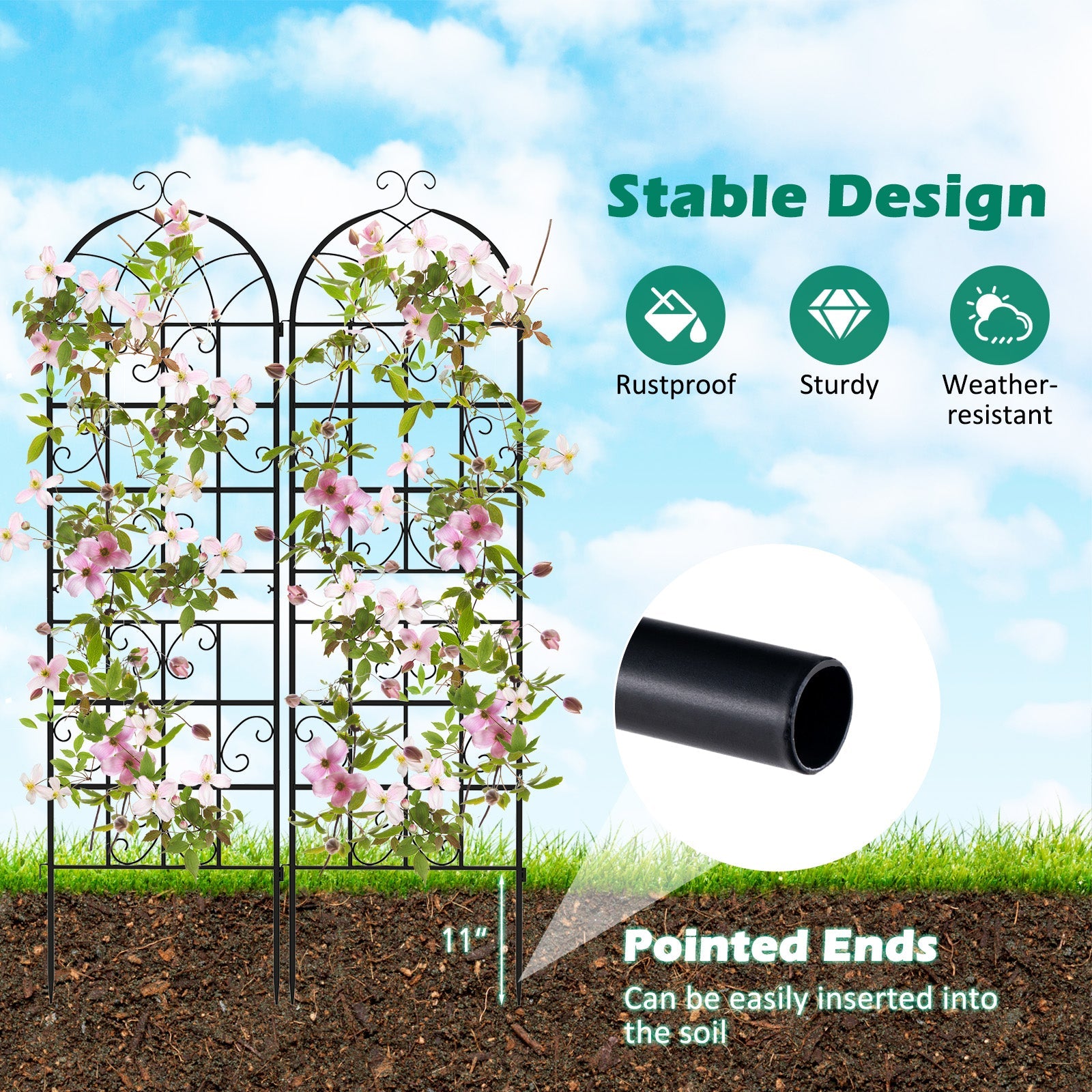 2/4 Pack 71 x 20 Inch Metal Garden Trellis for Climbing Plants